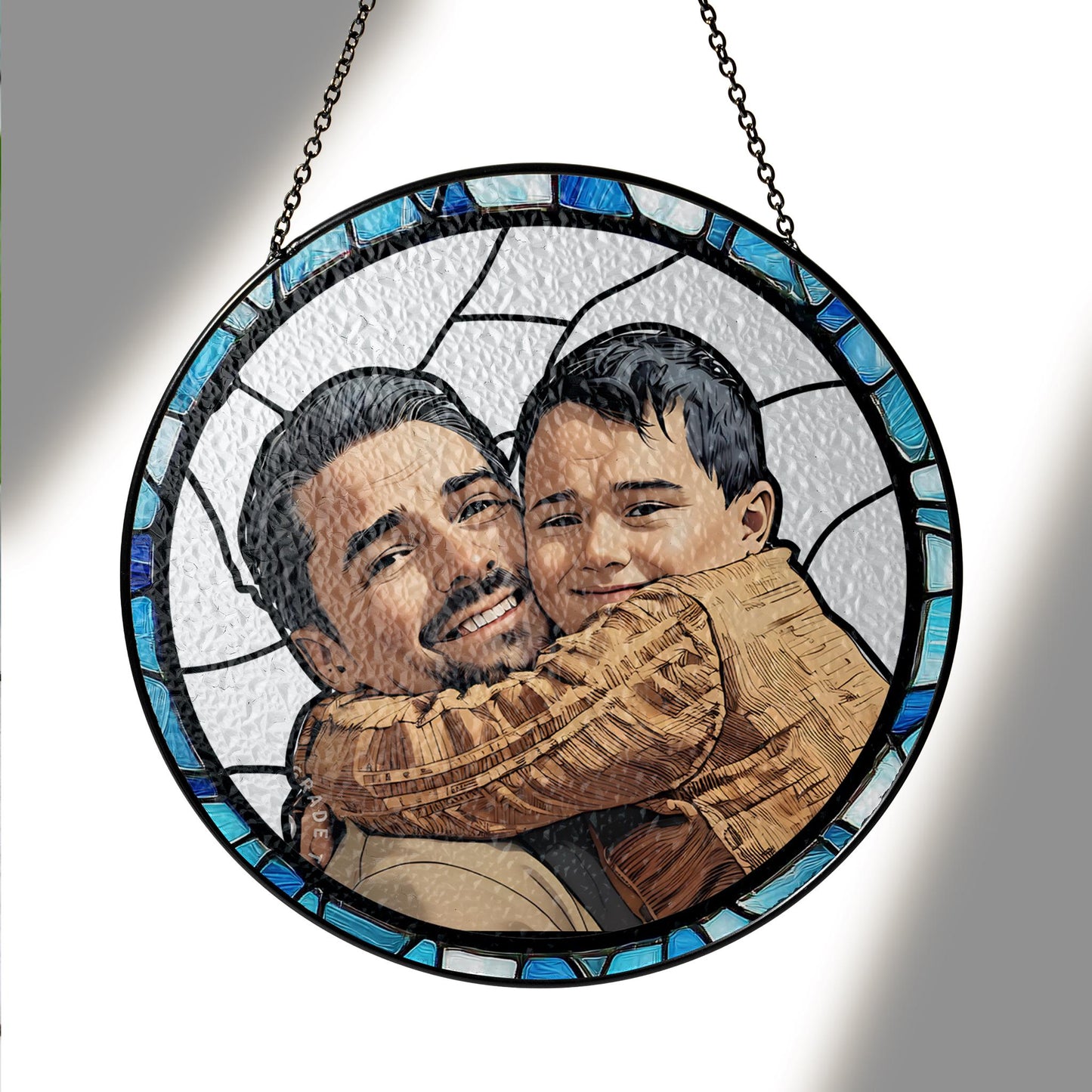 Personalized Fathers Day Gift, Custom Dad Portrait Stained Glass, Dad Gift From Kid, Dad Birthday Gifts, Dad Suncatcher Window Hanging