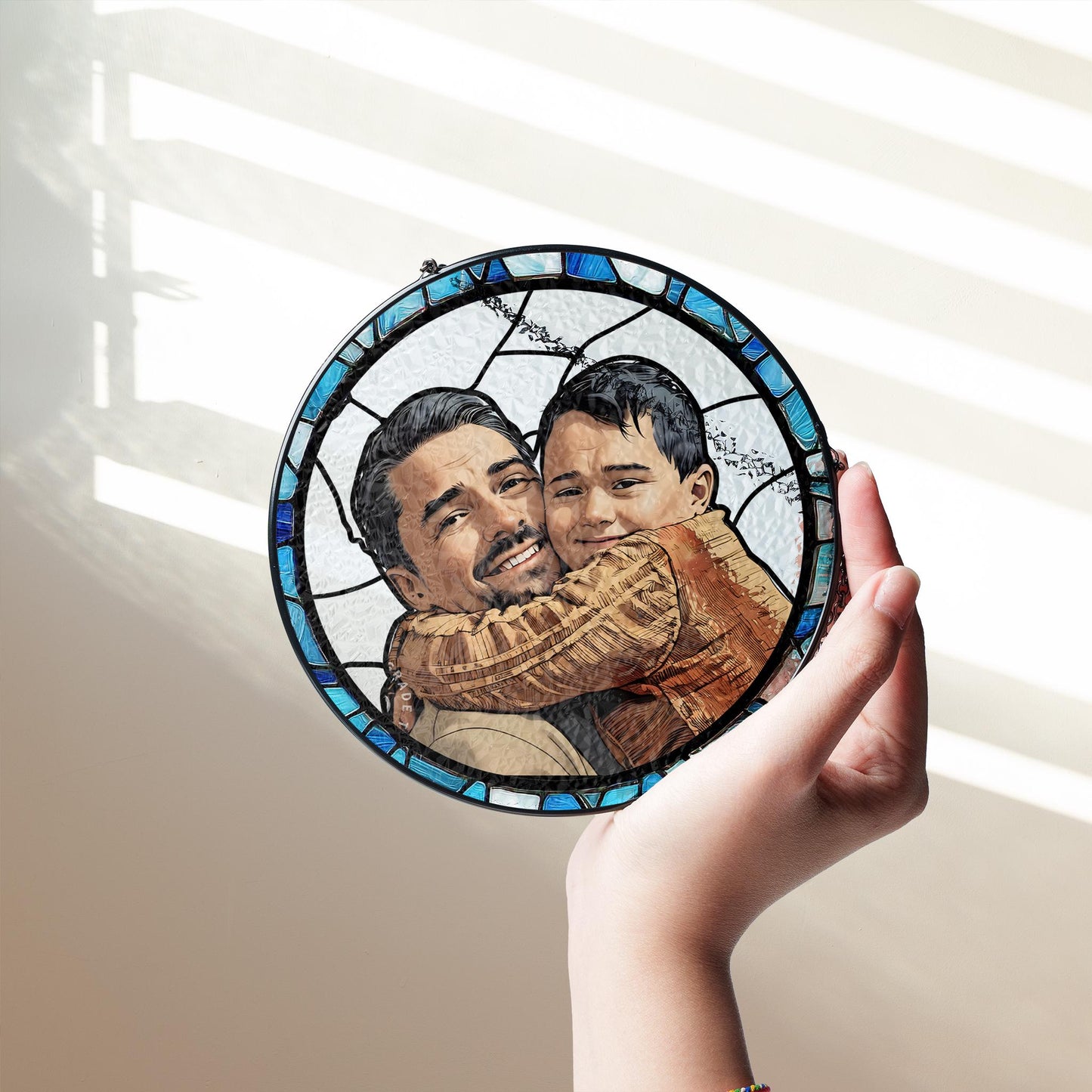 Personalized Fathers Day Gift, Custom Dad Portrait Stained Glass, Dad Gift From Kid, Dad Birthday Gifts, Dad Suncatcher Window Hanging
