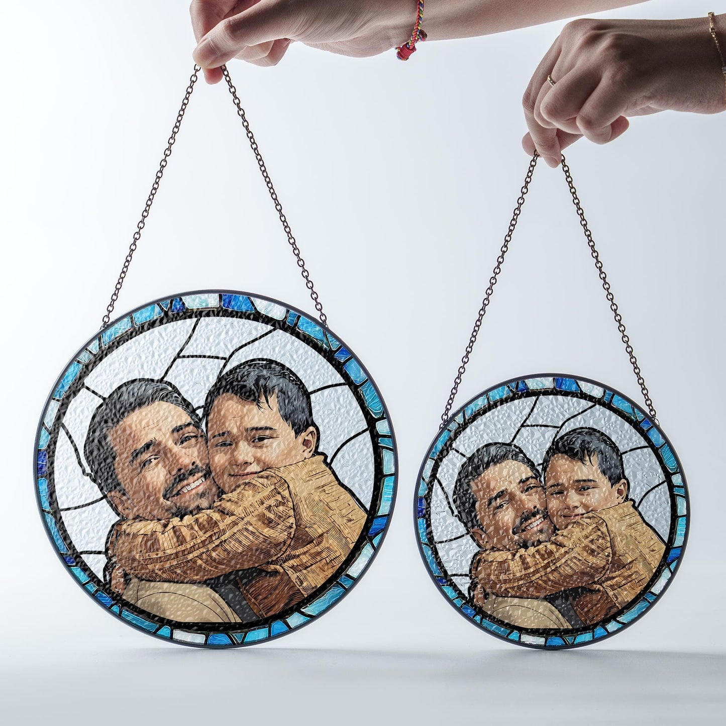 Personalized Fathers Day Gift, Custom Dad Portrait Stained Glass, Dad Gift From Kid, Dad Birthday Gifts, Dad Suncatcher Window Hanging