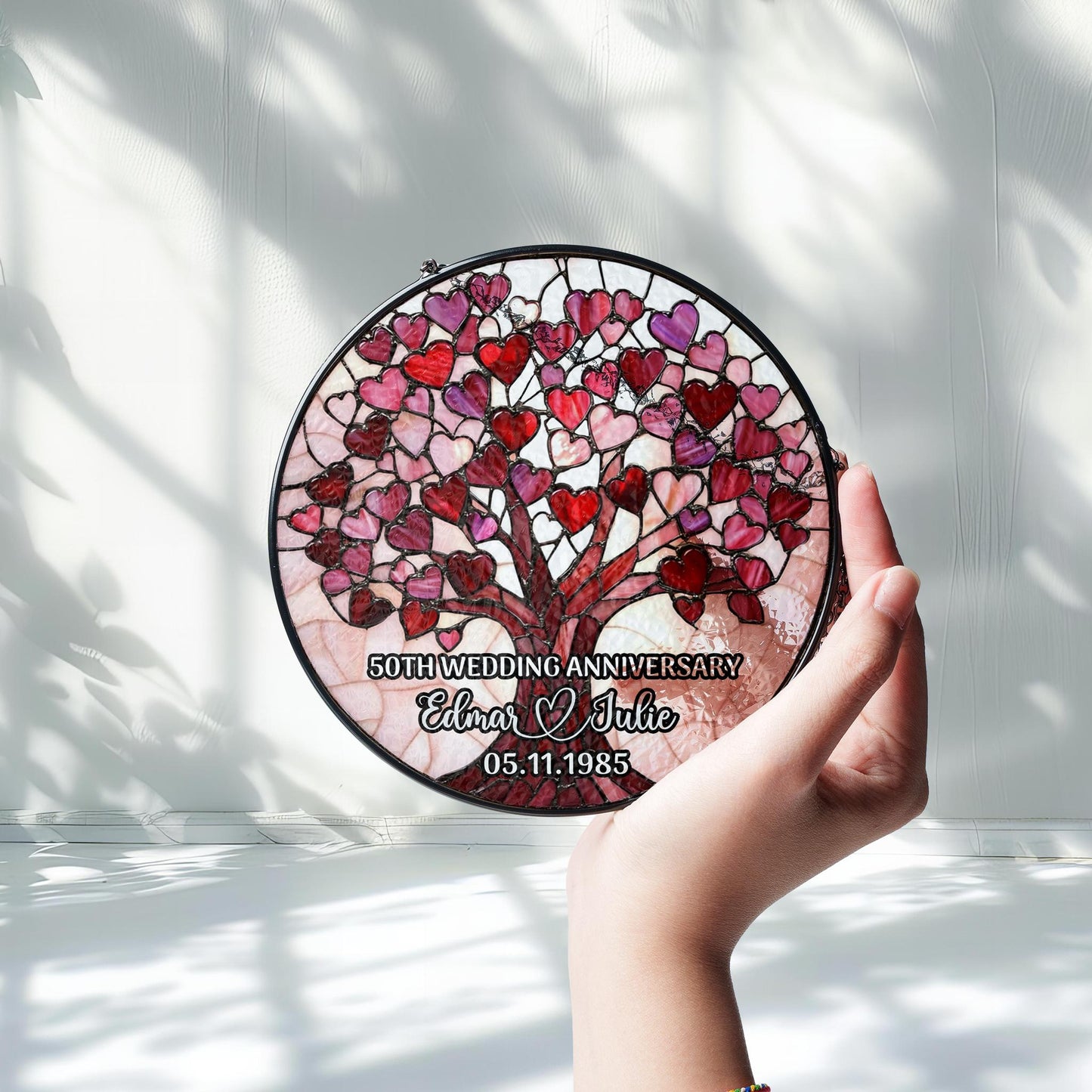 Personalized Wedding Anniversary Window Faux Stained Glass Suncatcher, Wedding Anniversary Keepsake, Sapphire Wedding Anniversary Gift