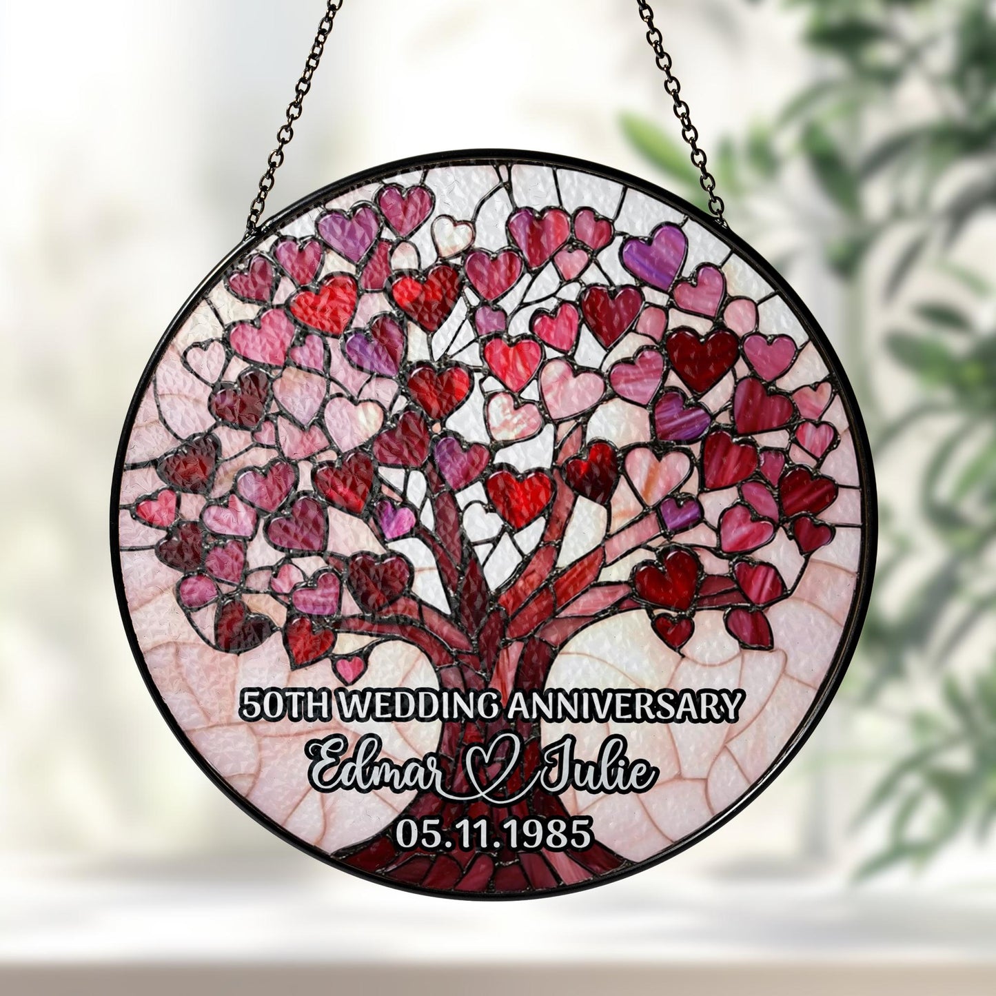Personalized Wedding Anniversary Window Faux Stained Glass Suncatcher, Wedding Anniversary Keepsake, Sapphire Wedding Anniversary Gift