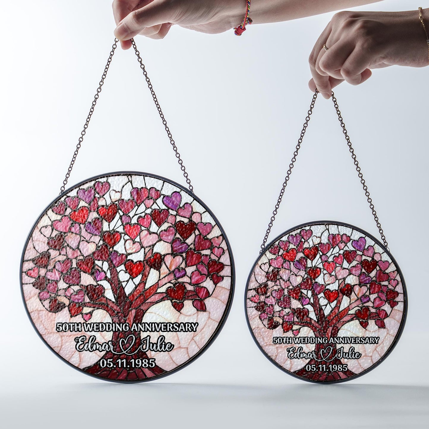 Personalized Wedding Anniversary Window Faux Stained Glass Suncatcher, Wedding Anniversary Keepsake, Sapphire Wedding Anniversary Gift