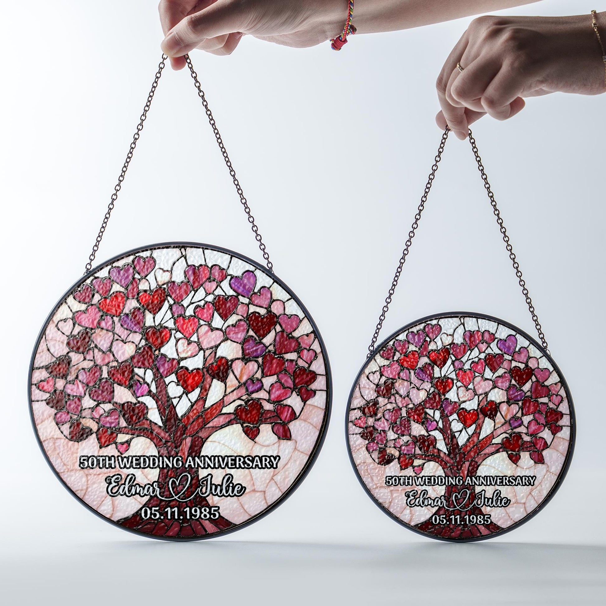 Personalized Wedding Anniversary Window Faux Stained Glass Suncatcher, Wedding Anniversary Keepsake, Sapphire Wedding Anniversary Gift