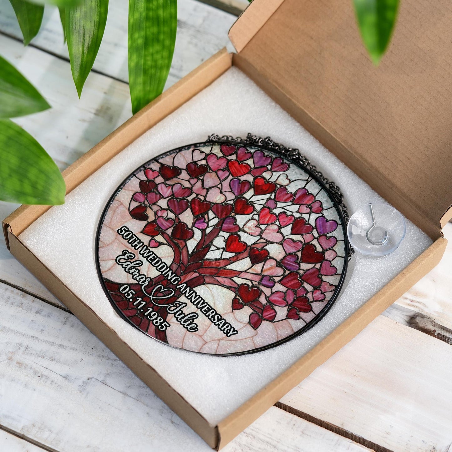 Personalized Wedding Anniversary Window Faux Stained Glass Suncatcher, Wedding Anniversary Keepsake, Sapphire Wedding Anniversary Gift