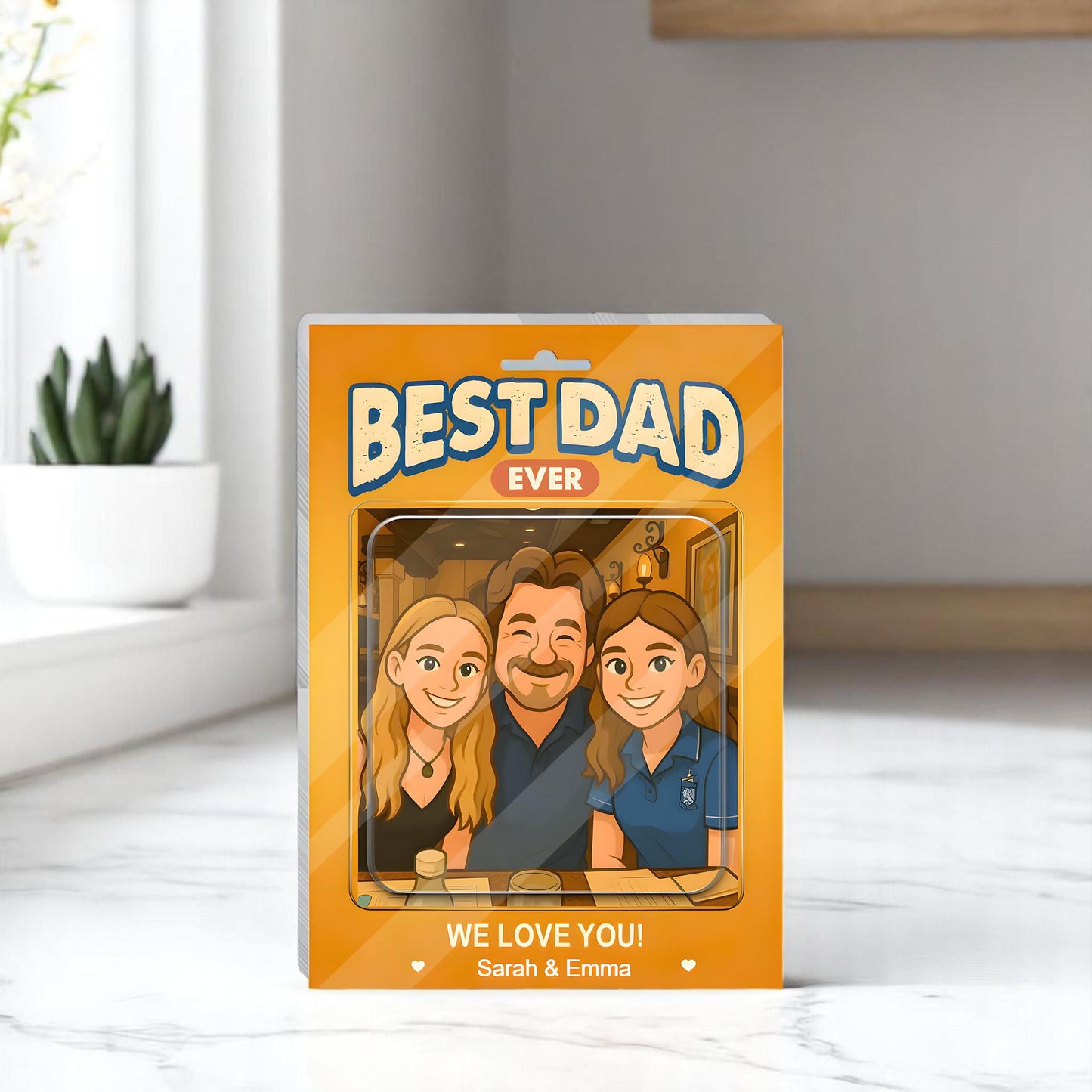 Personalized Father's Day Gift For Dad, Custom Photo Dad And Kids Action Figure Acrylic Block, Best Dad Ever Block Plaque, Gift For Husband
