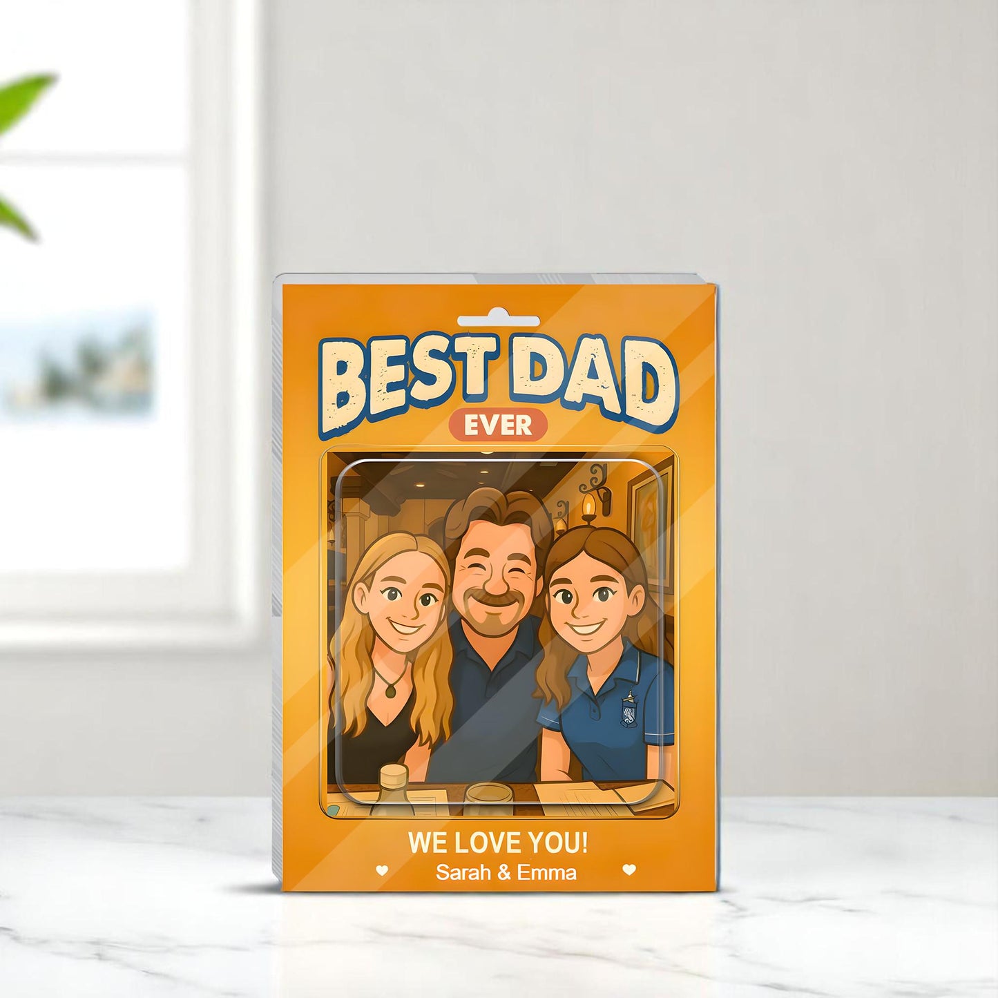 Personalized Father's Day Gift For Dad, Custom Photo Dad And Kids Action Figure Acrylic Block, Best Dad Ever Block Plaque, Gift For Husband
