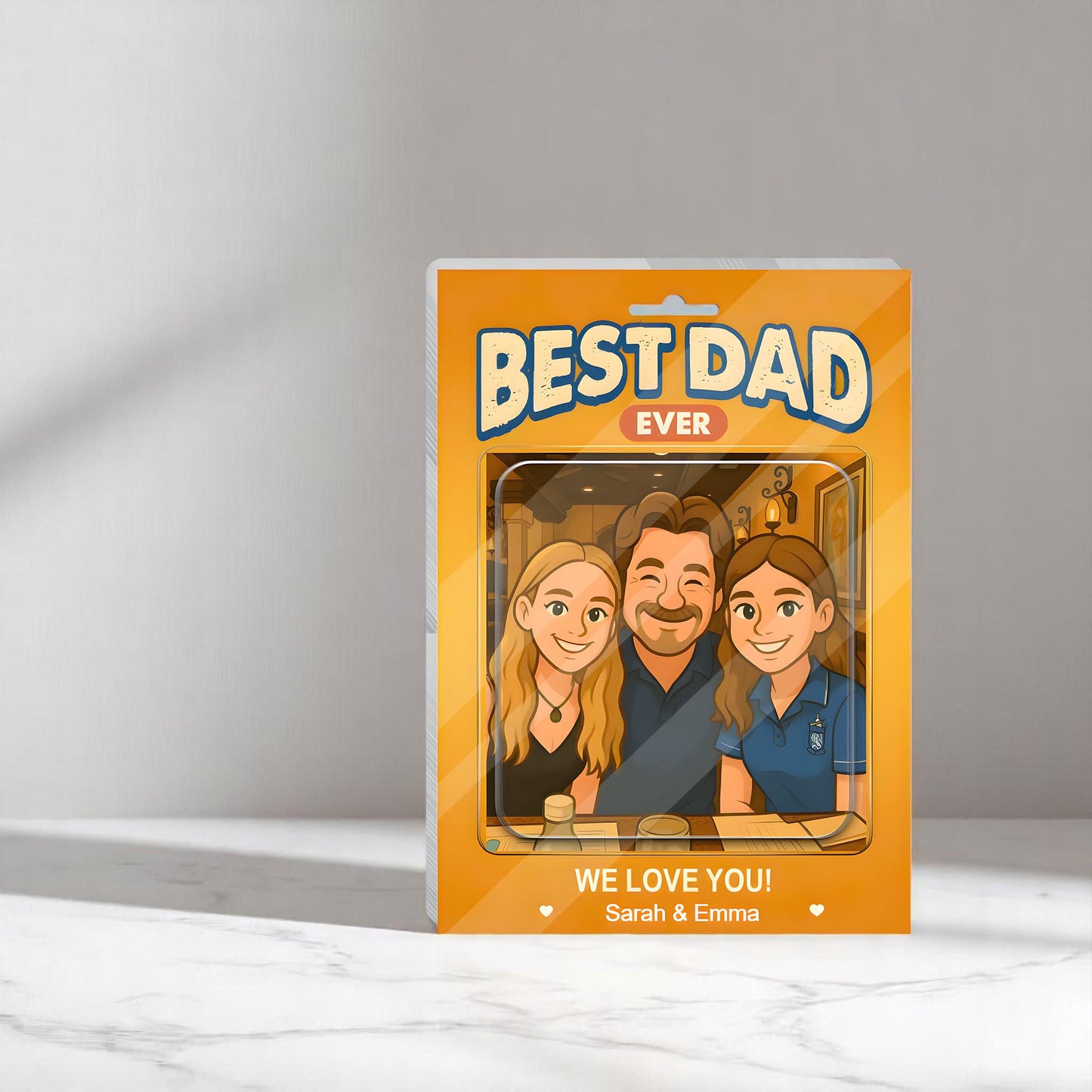 Personalized Father's Day Gift For Dad, Custom Photo Dad And Kids Action Figure Acrylic Block, Best Dad Ever Block Plaque, Gift For Husband