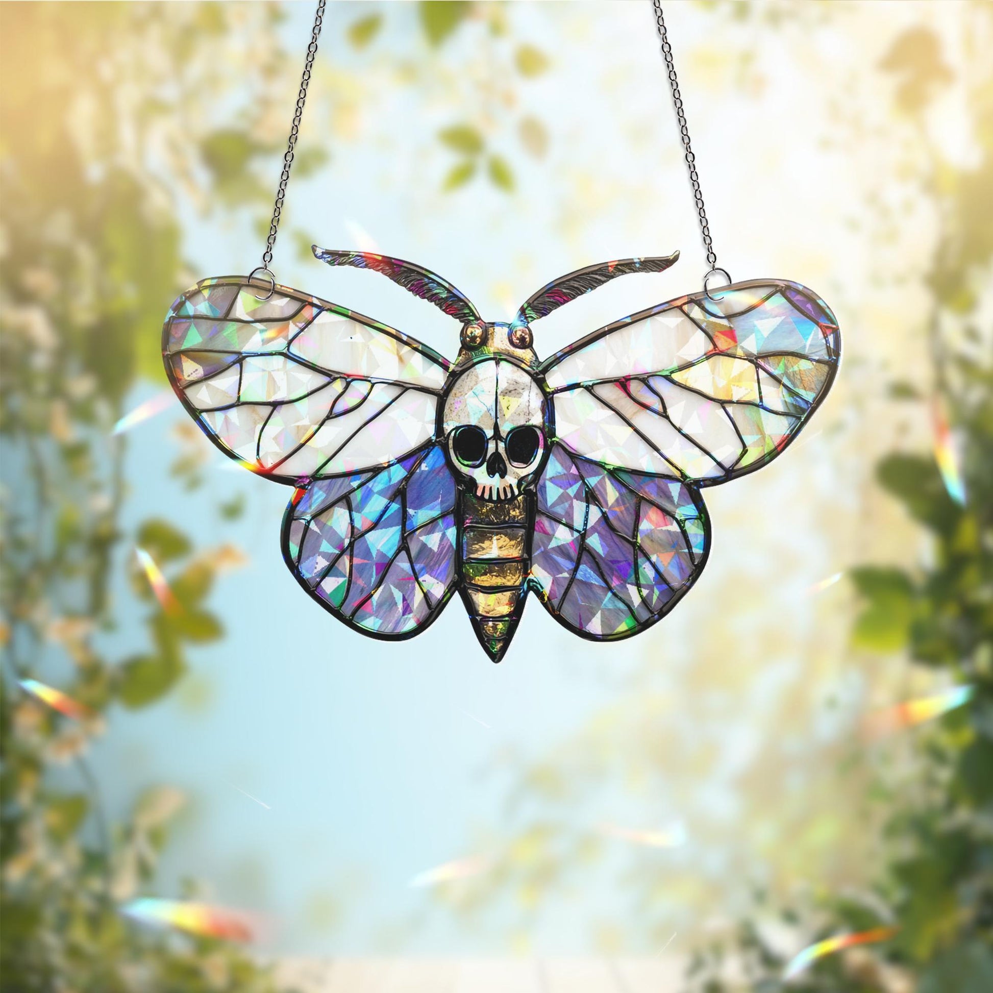 Death’s-head Hawkmoth Suncatcher, Gothic Moth Decor, Skull Ornament, Dark Aesthetic Butterfly Gift,  Butterfly Suncatcher, Halloween Decor