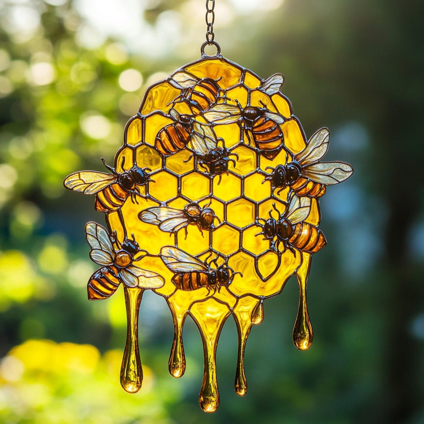 Beehive Honeybee Suncatcher, Nature Lover Gift, Bee Decor for Garden Kitchen, Nature Wall Decor,  Bee Lovers Spring Home, Honeycomb Ornament