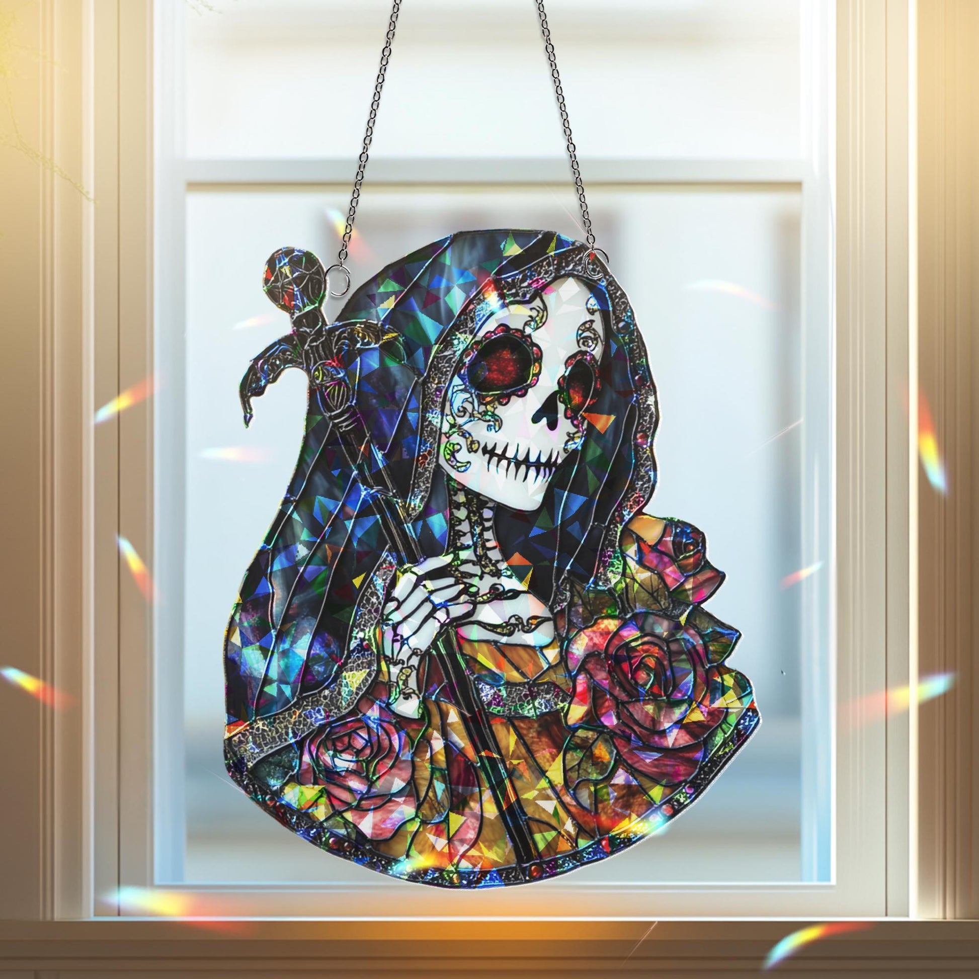 Dia De Los Muertos Sugar Skull Sun Catcher, Day of the Dead Light Catcher Window Hanging, Halloween Calavera Home Decoration, Halloween Gift