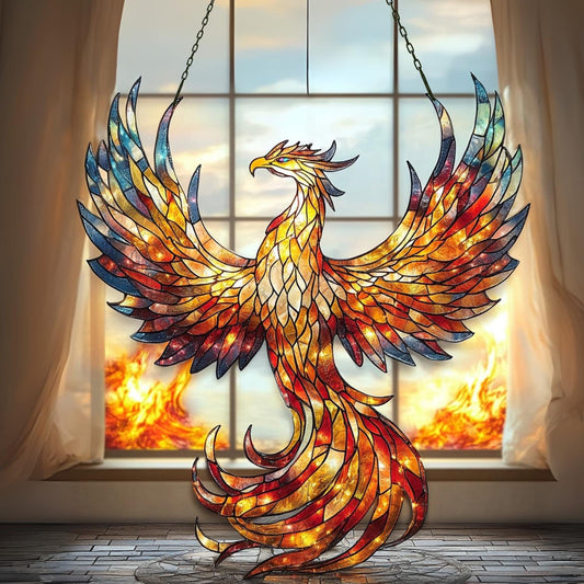 Phoenix Suncatcher, Fiery Bird Hanging, Colorful Phoenix Hanging, Phoenix Indoor Outdoor Decor, Phoenix Lovers Gift, Mythical Bird Decor