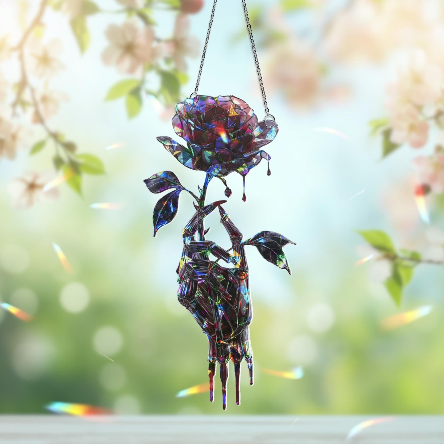 Gothic Rose Suncatcher, Dark Romantic Home Accent, Gothic Vampire Decor, Rose Suncatcher, Halloween Decor, Gothic Halloween Decor Ornament