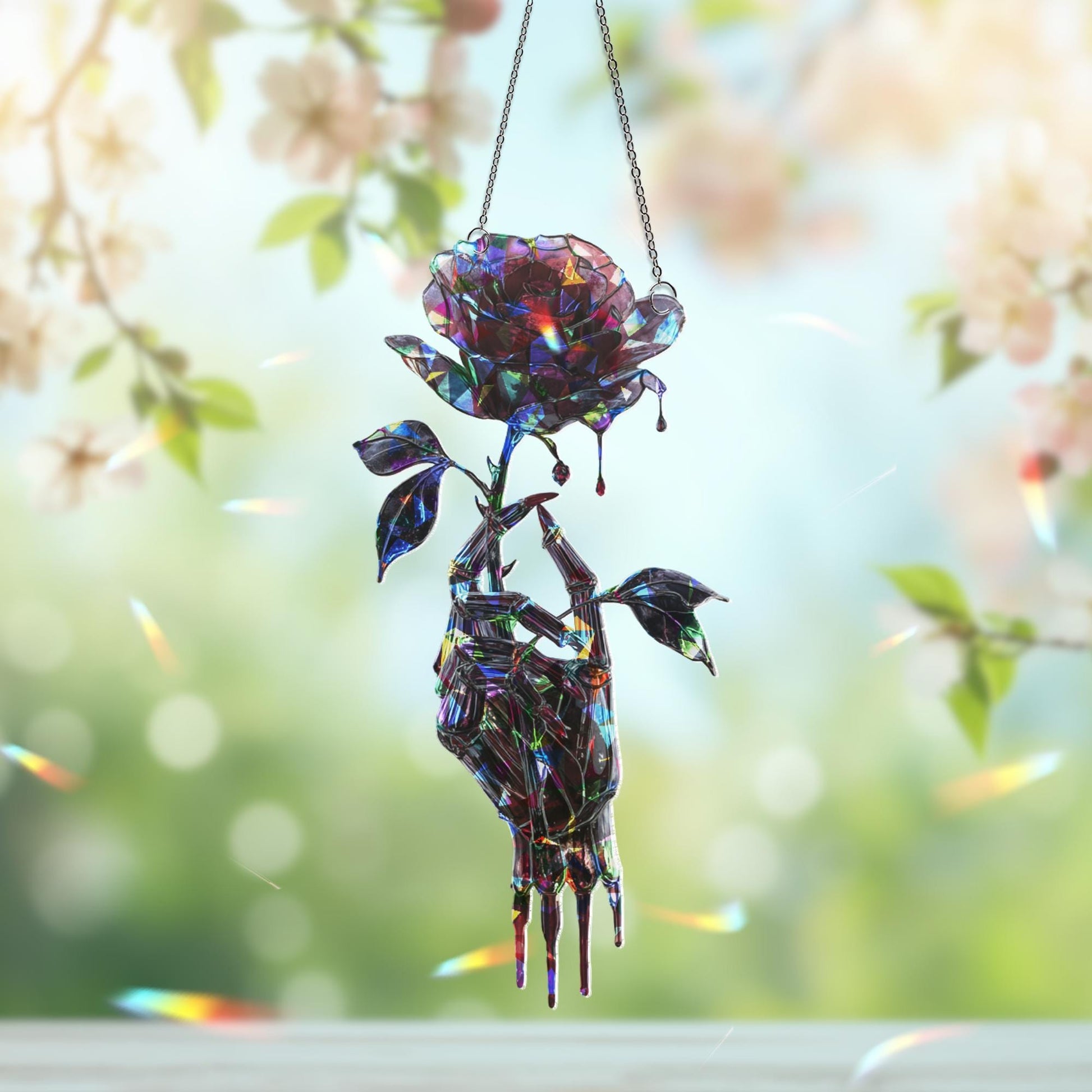 Gothic Rose Suncatcher, Dark Romantic Home Accent, Gothic Vampire Decor, Rose Suncatcher, Halloween Decor, Gothic Halloween Decor Ornament