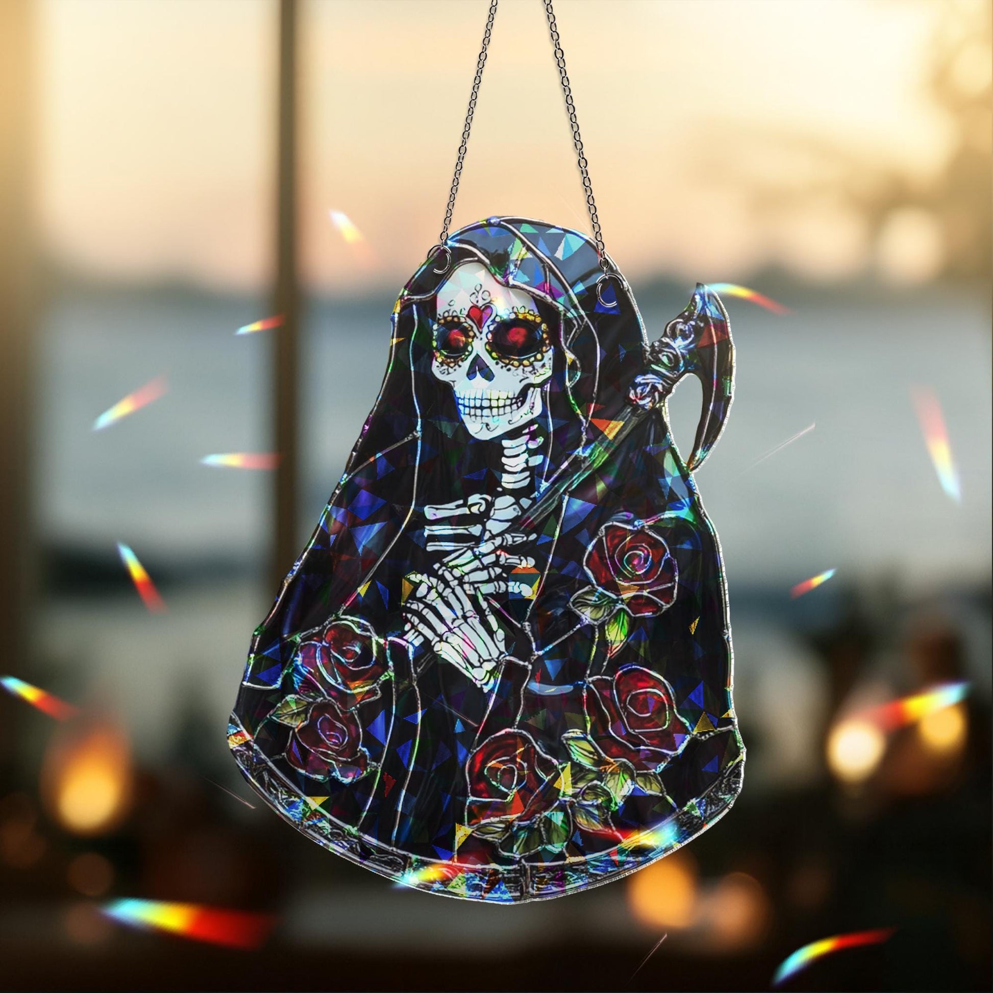 Dia De Los Muertos Sugar Skull Sun Catcher, Day of the Dead Light Catcher Window Hanging, Halloween Calavera Home Decoration, Halloween Gift
