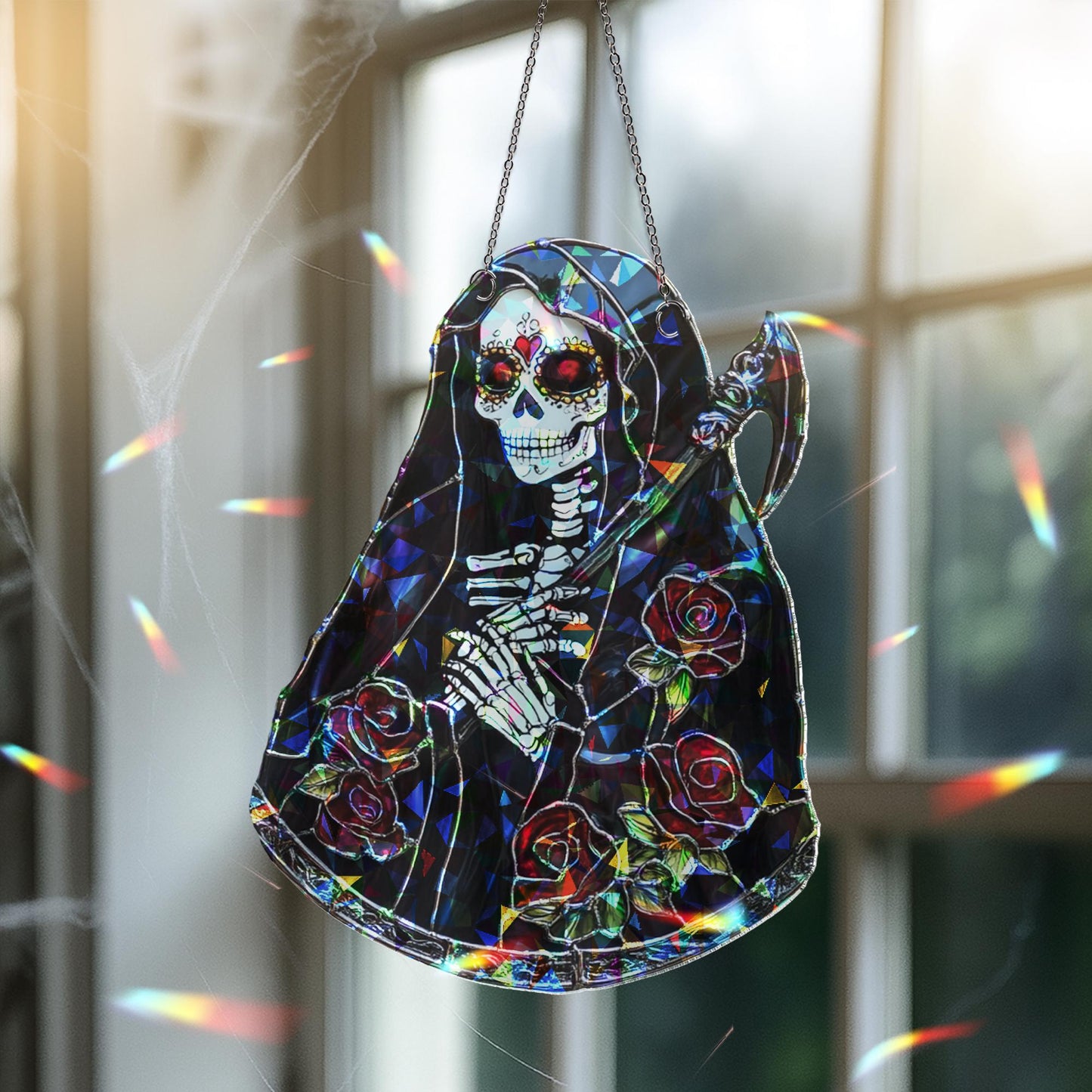 Dia De Los Muertos Sugar Skull Sun Catcher, Day of the Dead Light Catcher Window Hanging, Halloween Calavera Home Decoration, Halloween Gift