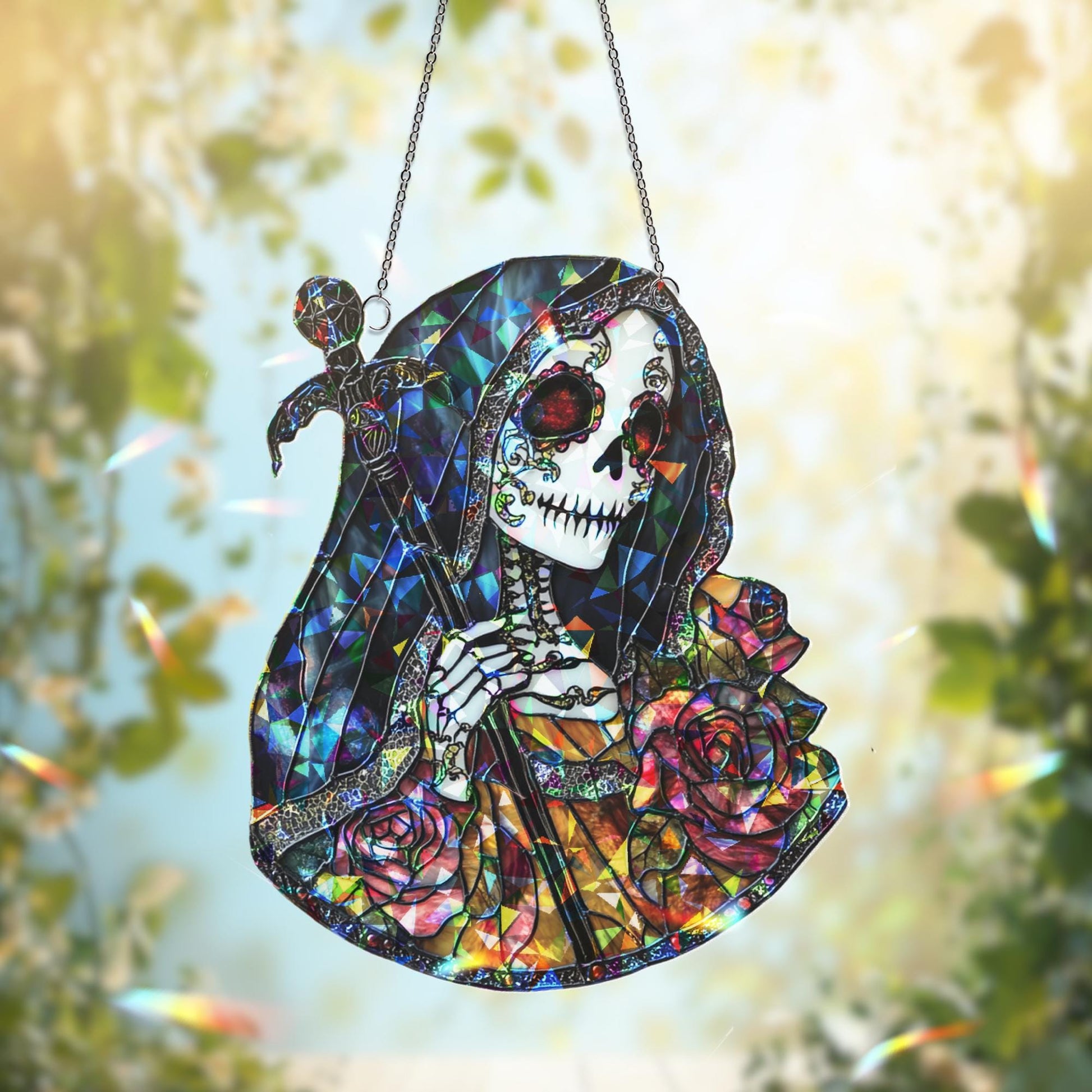 Dia De Los Muertos Sugar Skull Sun Catcher, Day of the Dead Light Catcher Window Hanging, Halloween Calavera Home Decoration, Halloween Gift