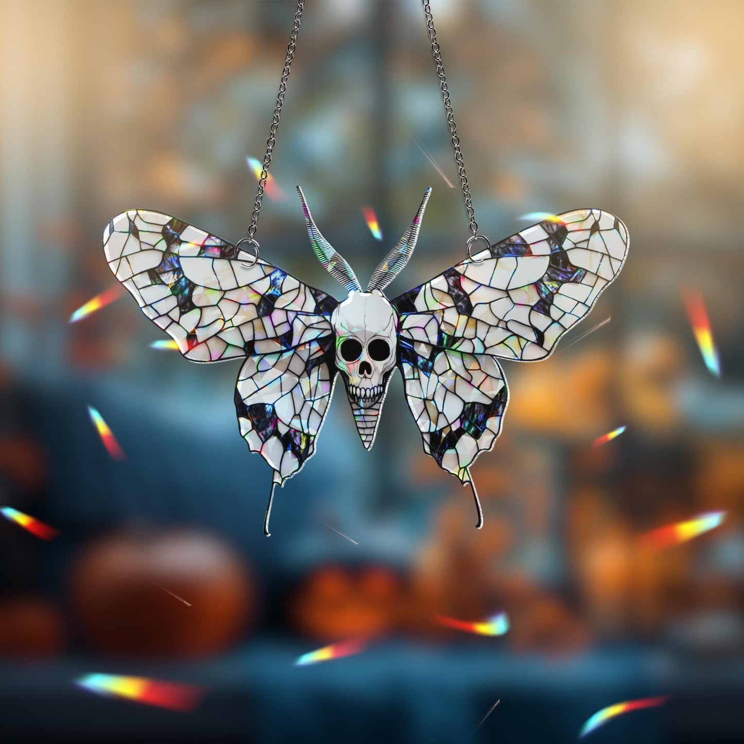 Death’s-head Hawkmoth Suncatcher, Gothic Moth Decor, Skull Ornament, Dark Aesthetic Butterfly Gift,  Butterfly Suncatcher, Halloween Decor