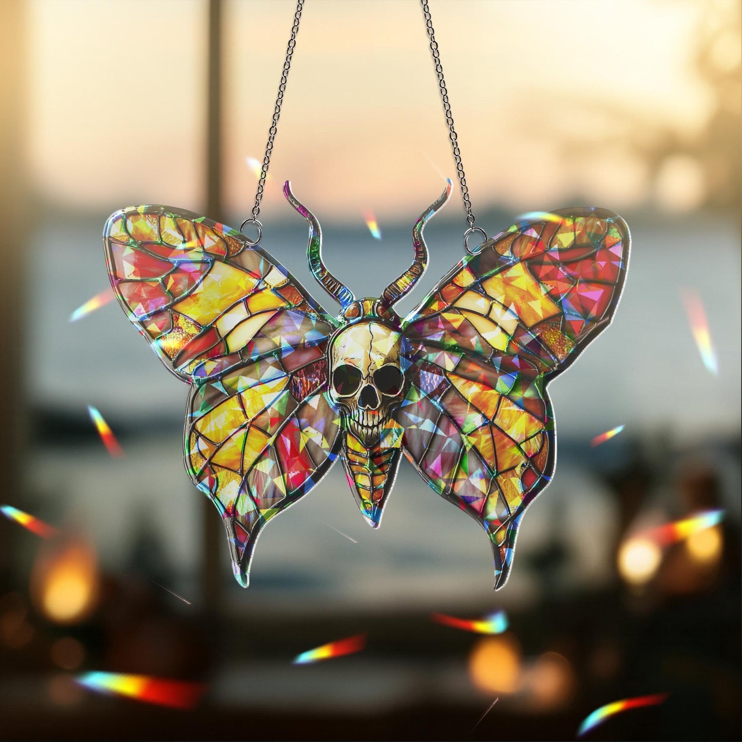 Death’s-head Hawkmoth Suncatcher, Gothic Moth Decor, Skull Ornament, Dark Aesthetic Butterfly Gift,  Butterfly Suncatcher, Halloween Decor