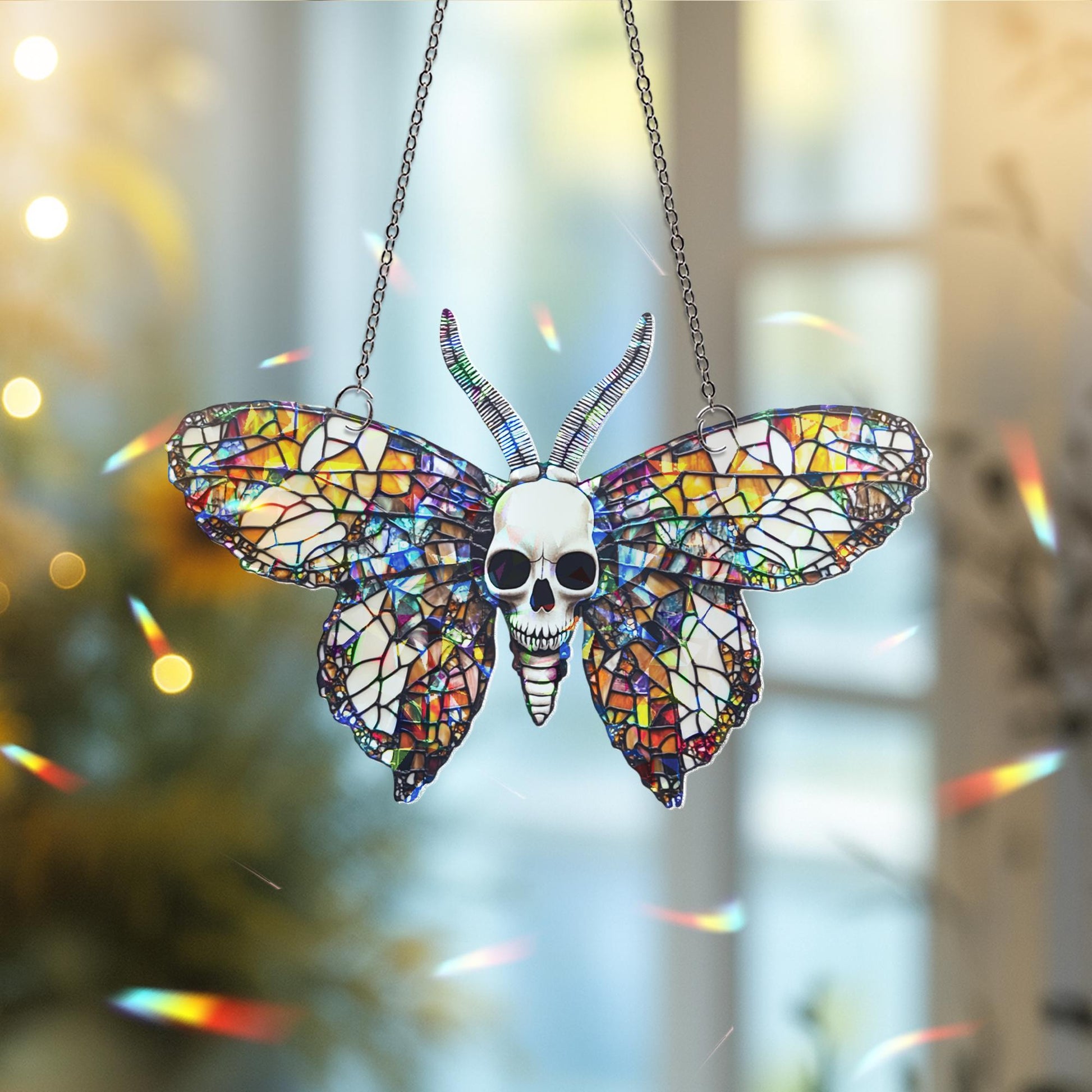 Death’s-head Hawkmoth Suncatcher, Gothic Moth Decor, Skull Ornament, Dark Aesthetic Butterfly Gift,  Butterfly Suncatcher, Halloween Decor
