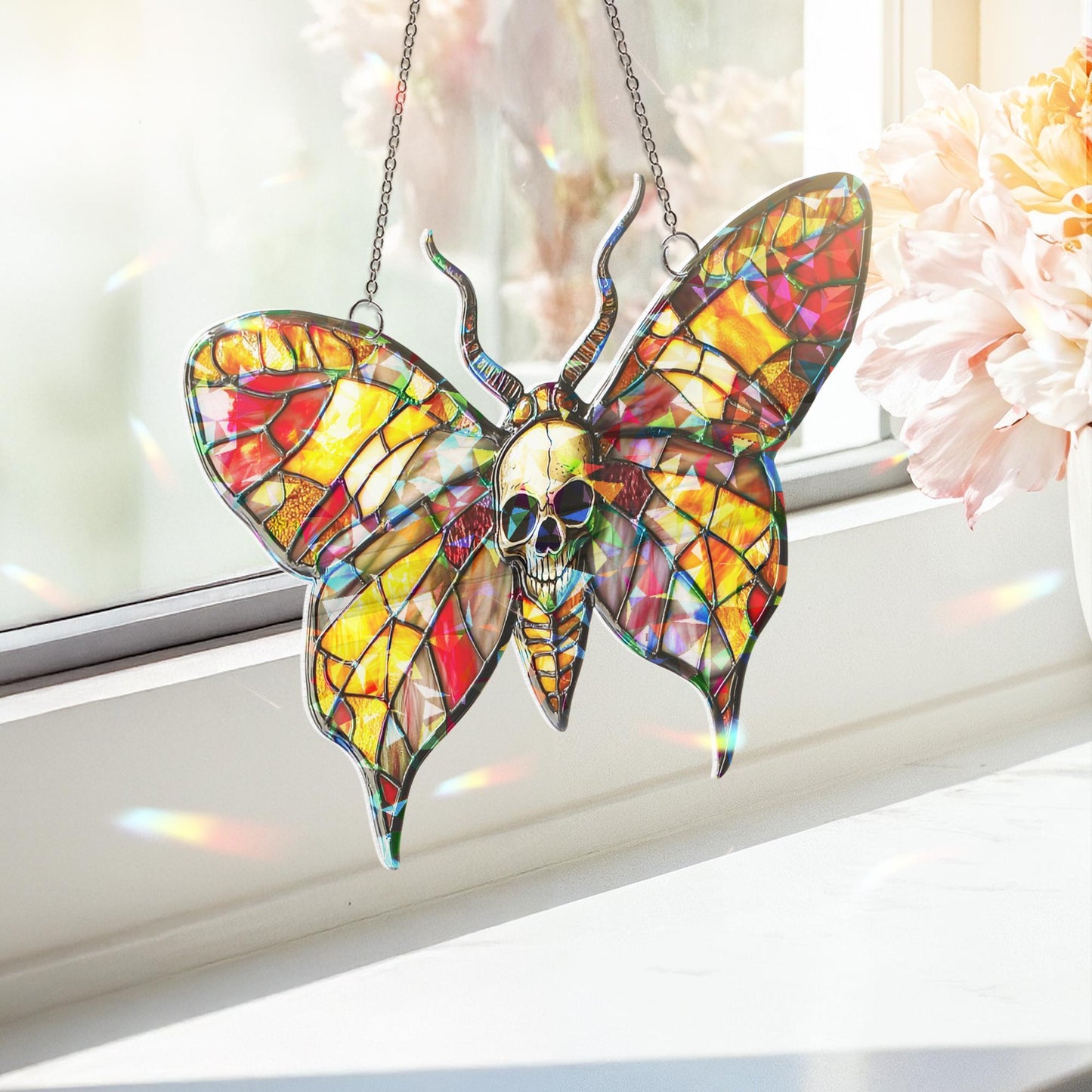 Death’s-head Hawkmoth Suncatcher, Gothic Moth Decor, Skull Ornament, Dark Aesthetic Butterfly Gift,  Butterfly Suncatcher, Halloween Decor