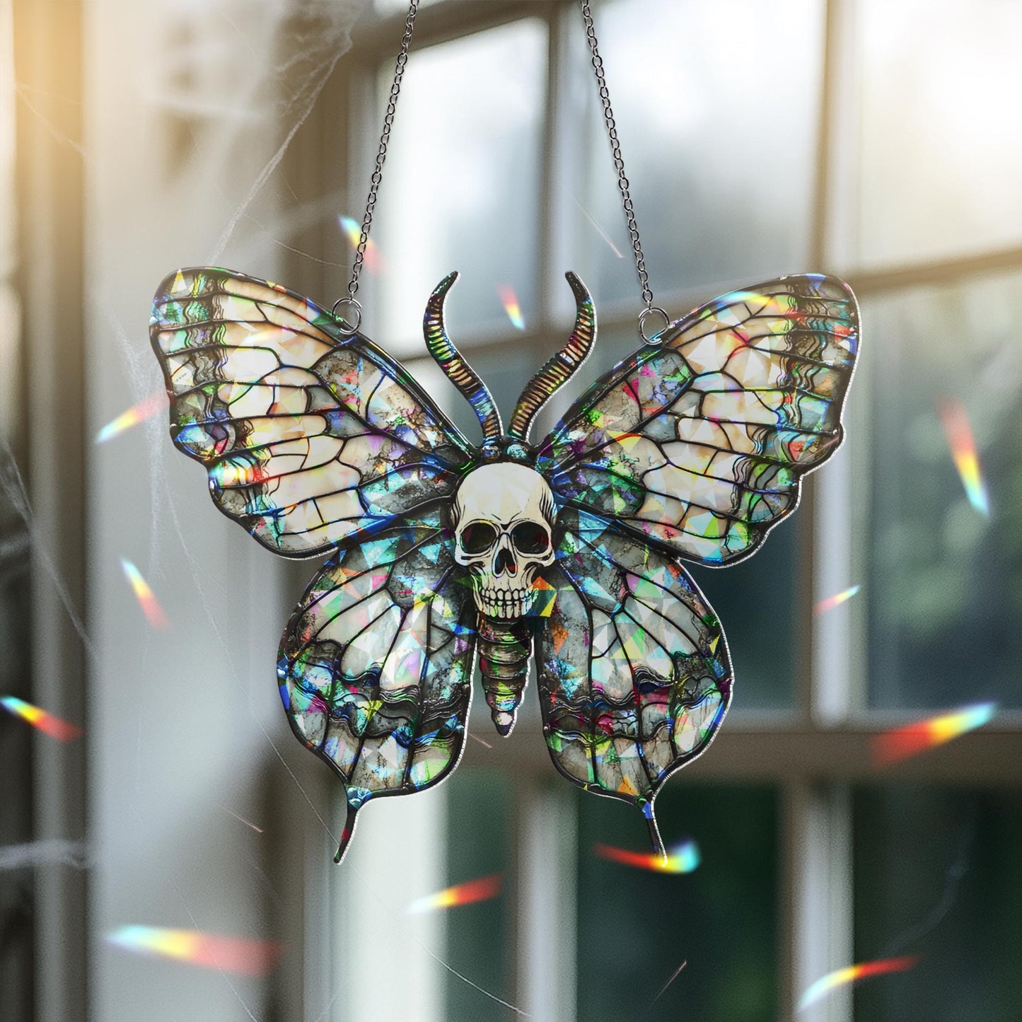 Death’s-head Hawkmoth Suncatcher, Gothic Moth Decor, Skull Ornament, Dark Aesthetic Butterfly Gift,  Butterfly Suncatcher, Halloween Decor