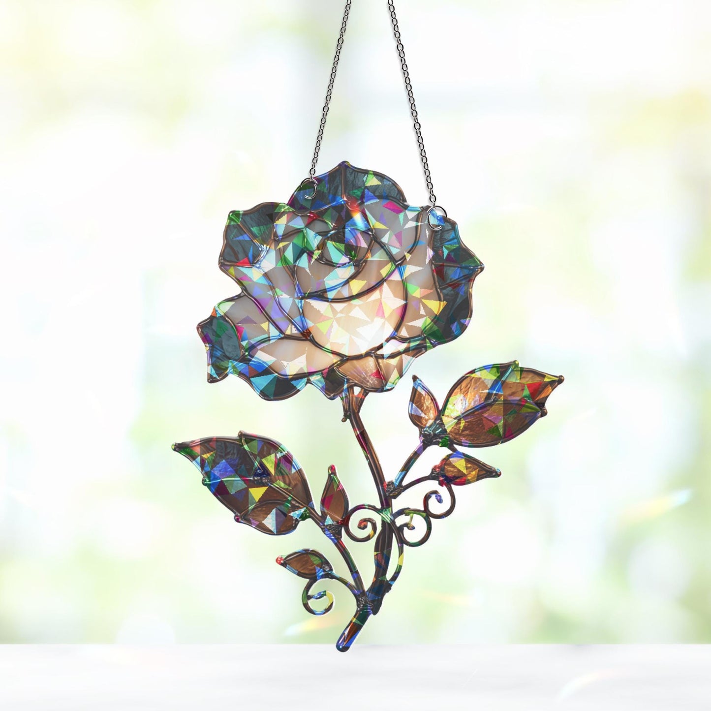 Gothic Rose Suncatcher, Dark Romantic Home Accent, Gothic Vampire Decor, Rose Suncatcher, Halloween Decor, Gothic Halloween Decor Ornament