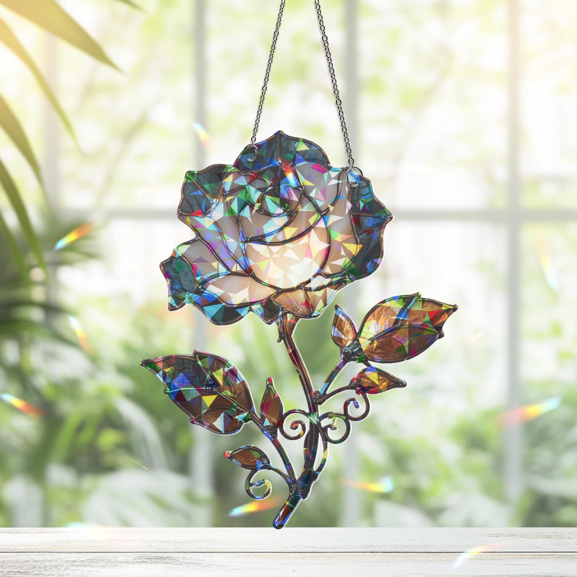 Gothic Rose Suncatcher, Dark Romantic Home Accent, Gothic Vampire Decor, Rose Suncatcher, Halloween Decor, Gothic Halloween Decor Ornament