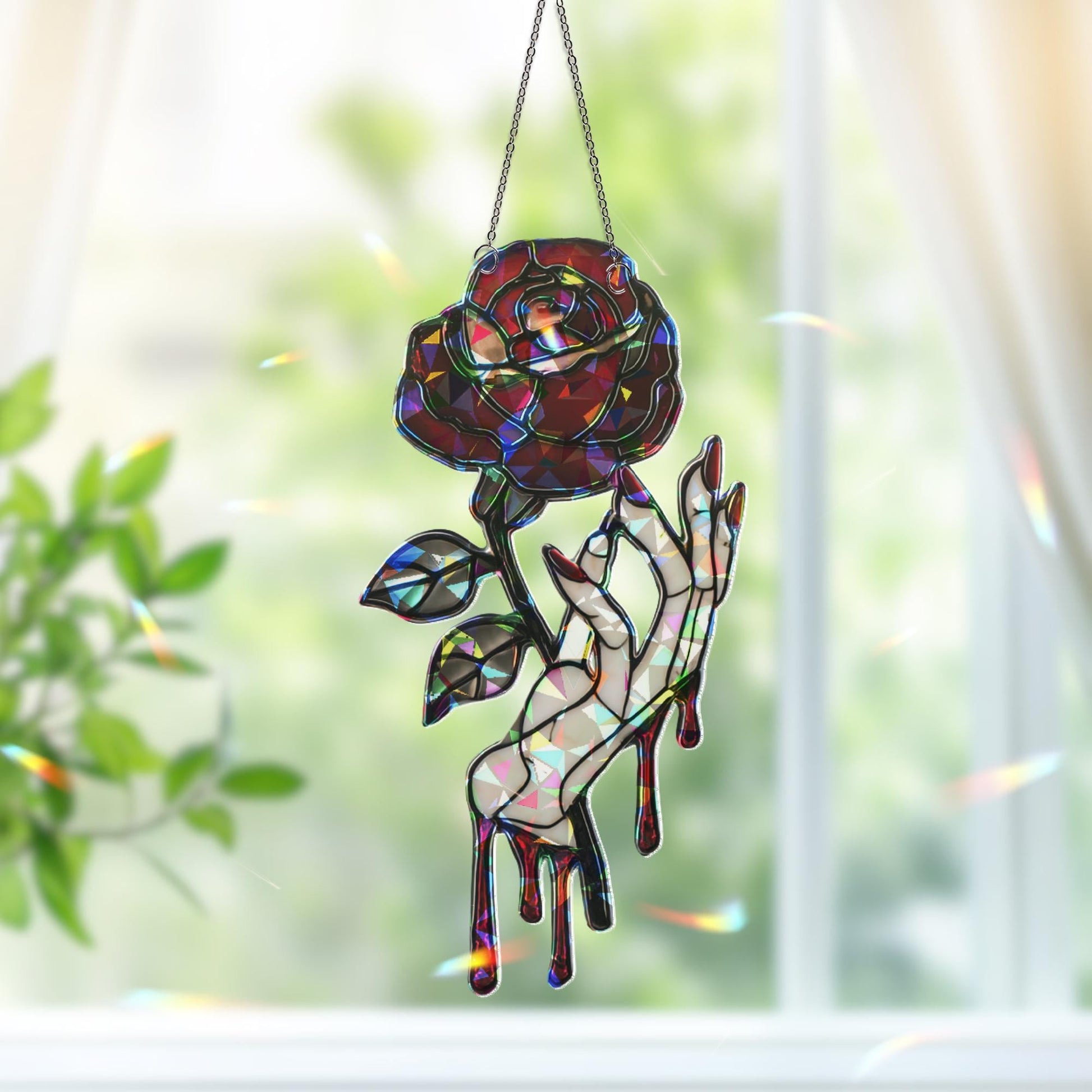Gothic Rose Suncatcher, Dark Romantic Home Accent, Gothic Vampire Decor, Rose Suncatcher, Halloween Decor, Gothic Halloween Decor Ornament