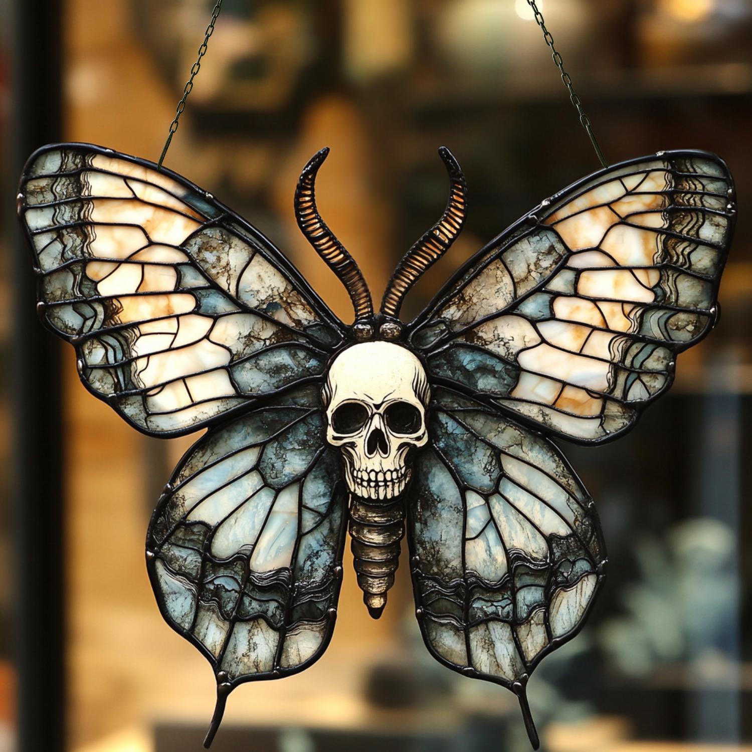 Death’s-head Hawkmoth Suncatcher, Gothic Moth Decor, Skull Ornament, Dark Aesthetic Butterfly Gift,  Butterfly Suncatcher, Halloween Decor