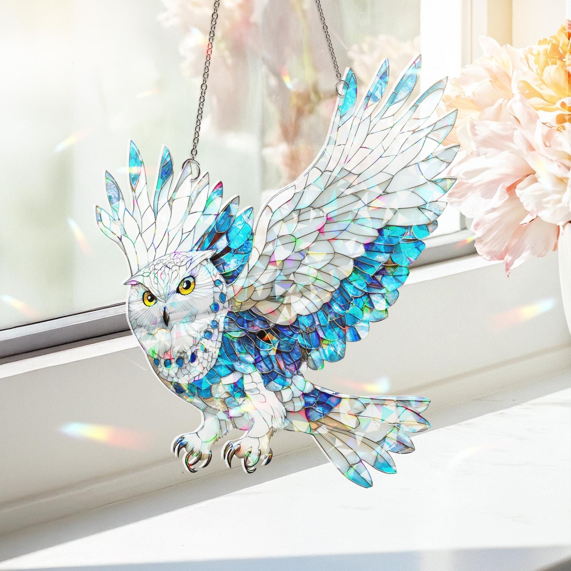 Owl Suncatcher Decor, Owl Window Hanging, Owl Ornament, Owl Lover Gift, Bird Home Decor, Bird Lover Gift, Housewarming Gift, Bird Ornament