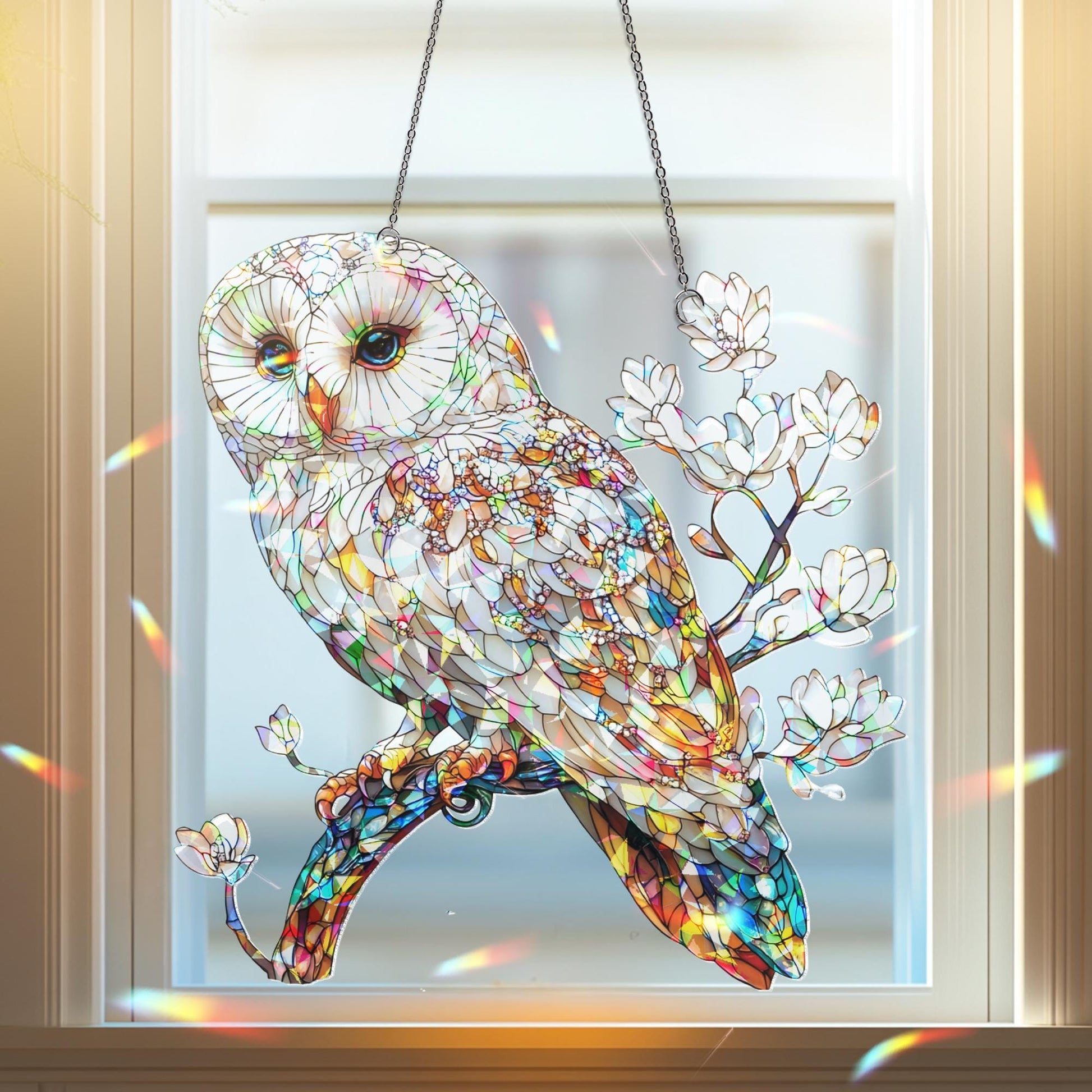 Owl Suncatcher Decor, Owl Window Hanging, Owl Ornament, Owl Lover Gift, Bird Home Decor, Bird Lover Gift, Housewarming Gift, Bird Ornament