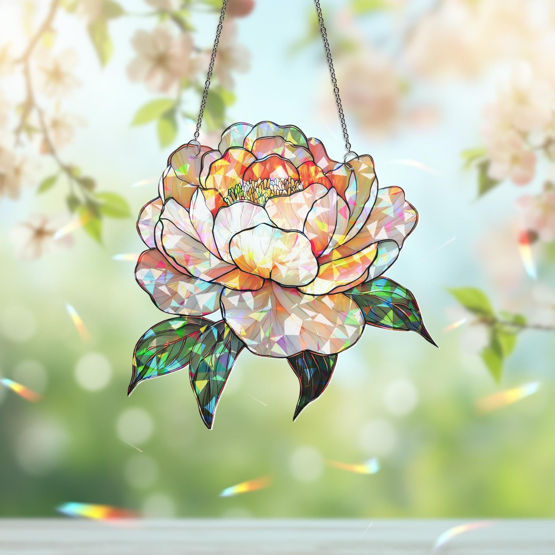 Peony Suncatcher, Birth Flower Suncatcher, Flower Window Hanging, Birth Flower, Birthday Gift, Christmas Gift for Her, Peony Gifts for Mom