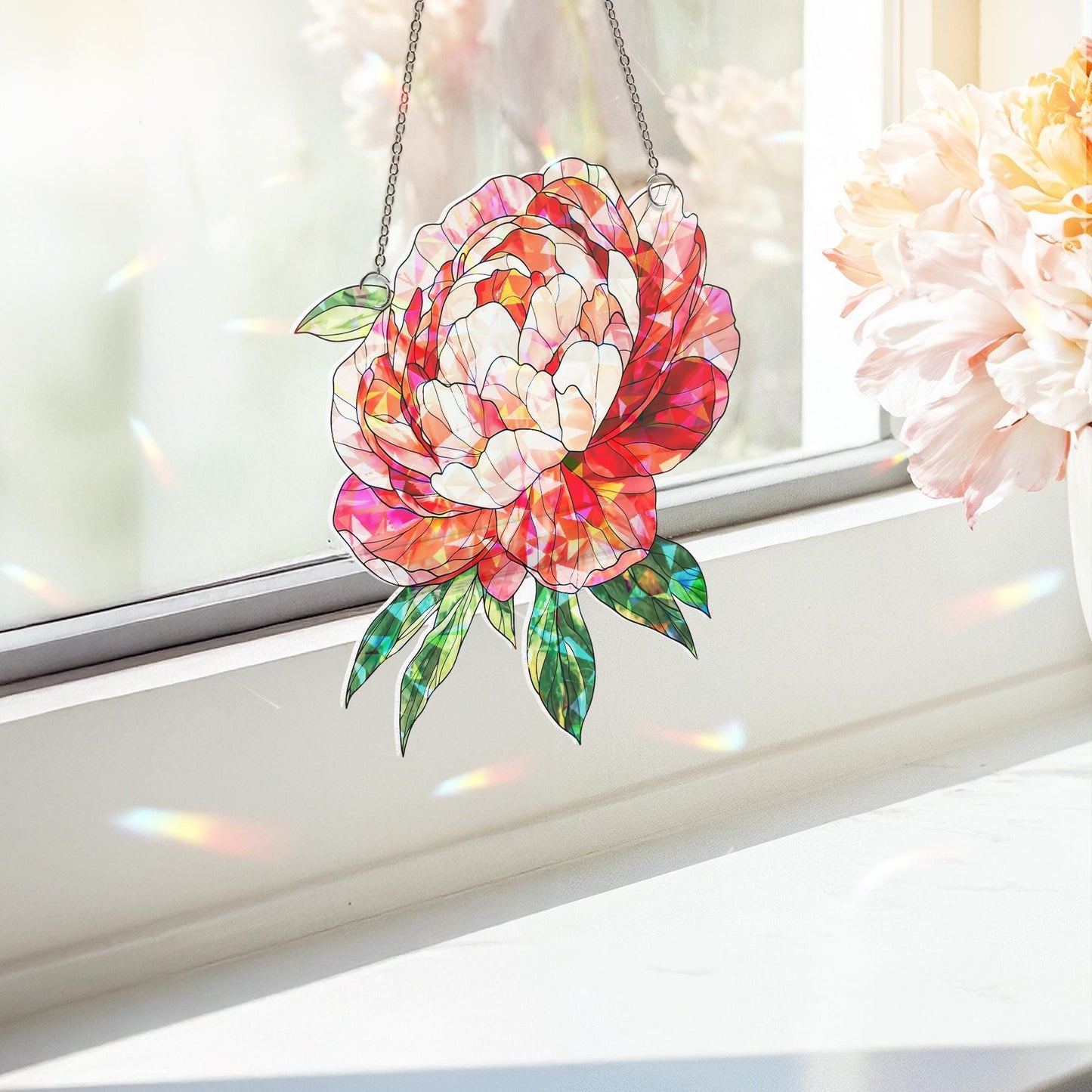 Peony Suncatcher, Birth Flower Suncatcher, Flower Window Hanging, Birth Flower, Birthday Gift, Christmas Gift for Her, Peony Gifts for Mom