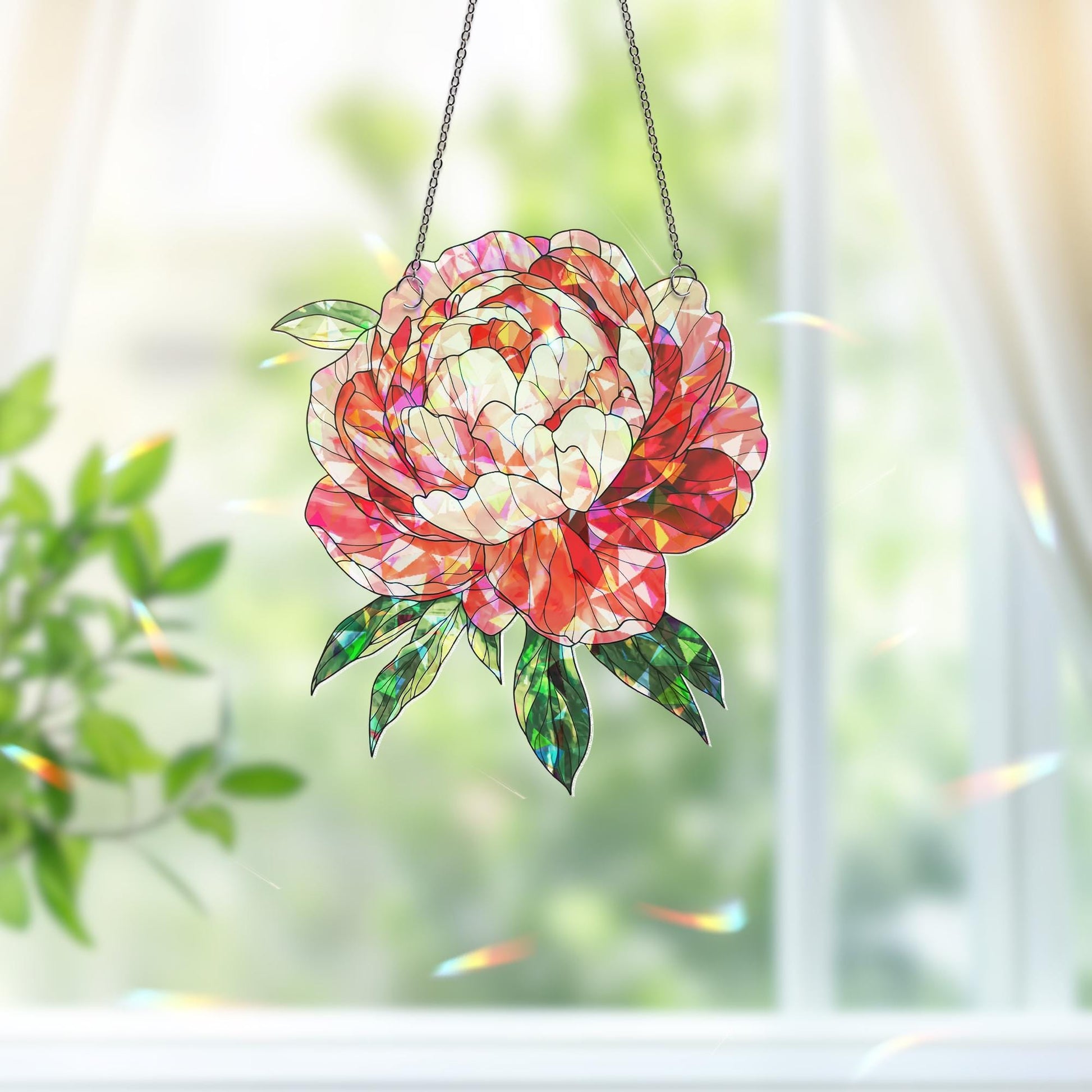 Peony Suncatcher, Birth Flower Suncatcher, Flower Window Hanging, Birth Flower, Birthday Gift, Christmas Gift for Her, Peony Gifts for Mom