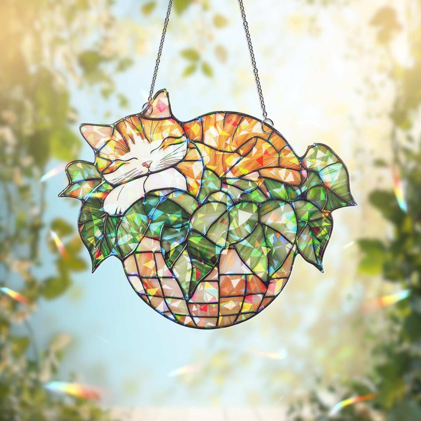 Sleeping Cat Suncatcher, Cozy Cat Hanging, Cat Ornament, Cat Lover Gift, Cat Decor, Plant Suncatcher, Cat Lover Decor, Gift For Cat Mom