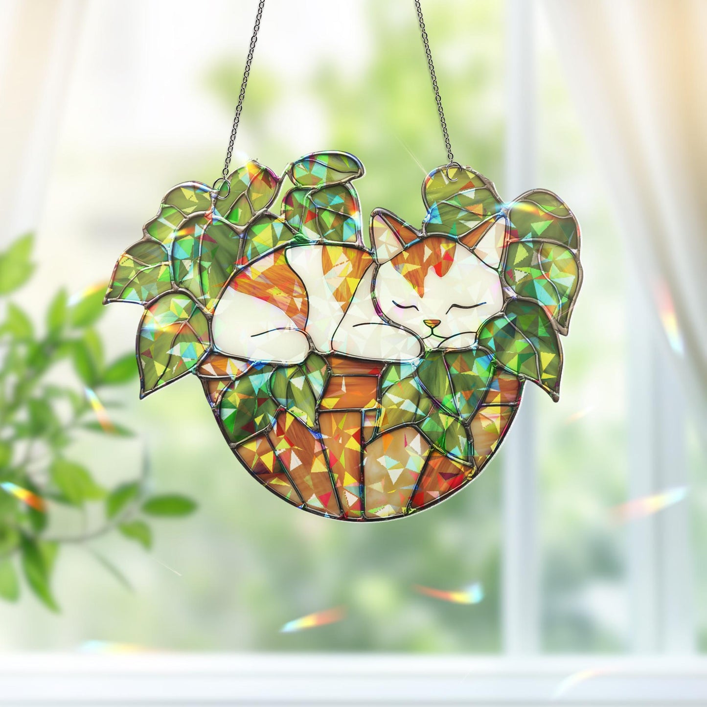 Sleeping Cat Suncatcher, Cozy Cat Hanging, Cat Ornament, Cat Lover Gift, Cat Decor, Plant Suncatcher, Cat Lover Decor, Gift For Cat Mom