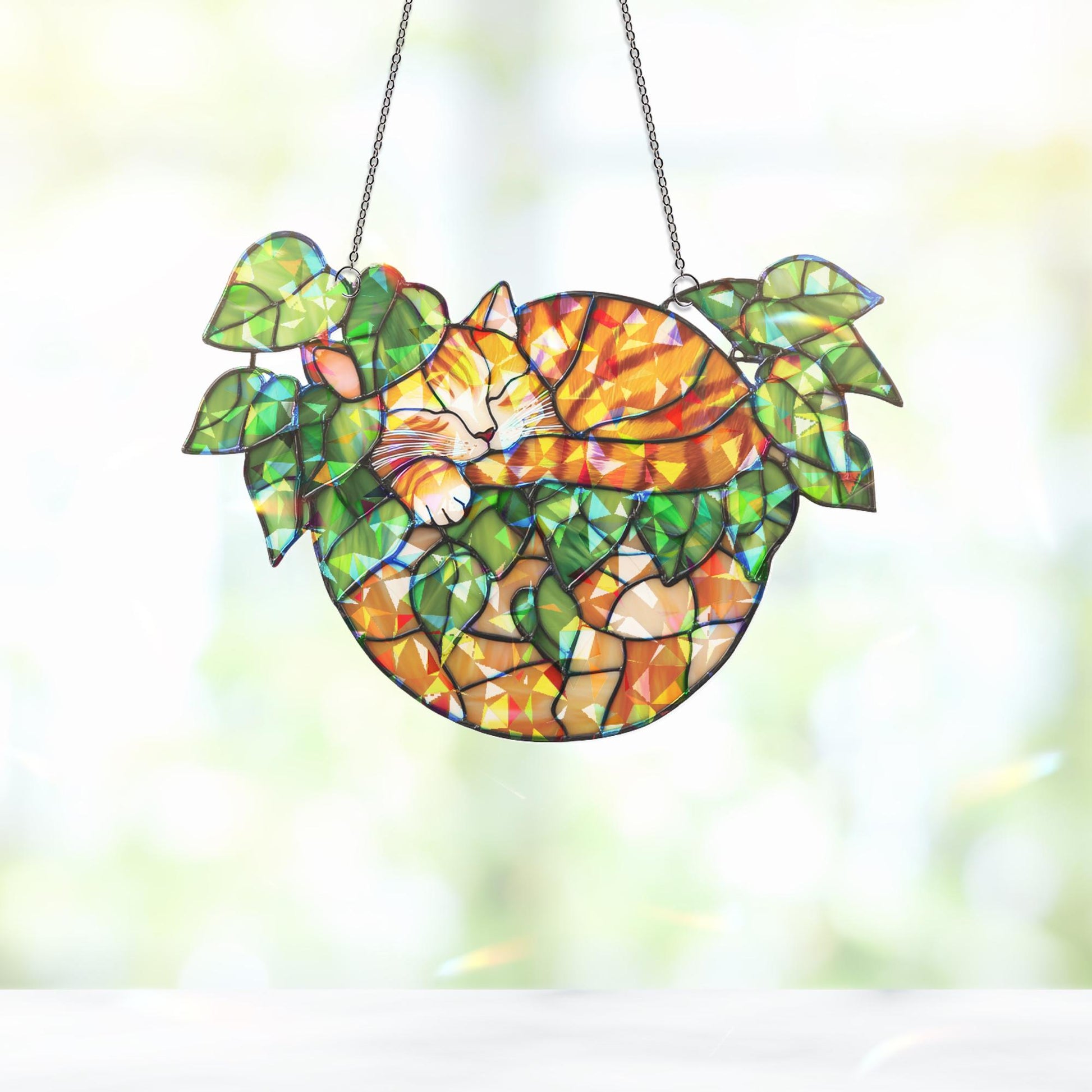 Sleeping Cat Suncatcher, Cozy Cat Hanging, Cat Ornament, Cat Lover Gift, Cat Decor, Plant Suncatcher, Cat Lover Decor, Gift For Cat Mom