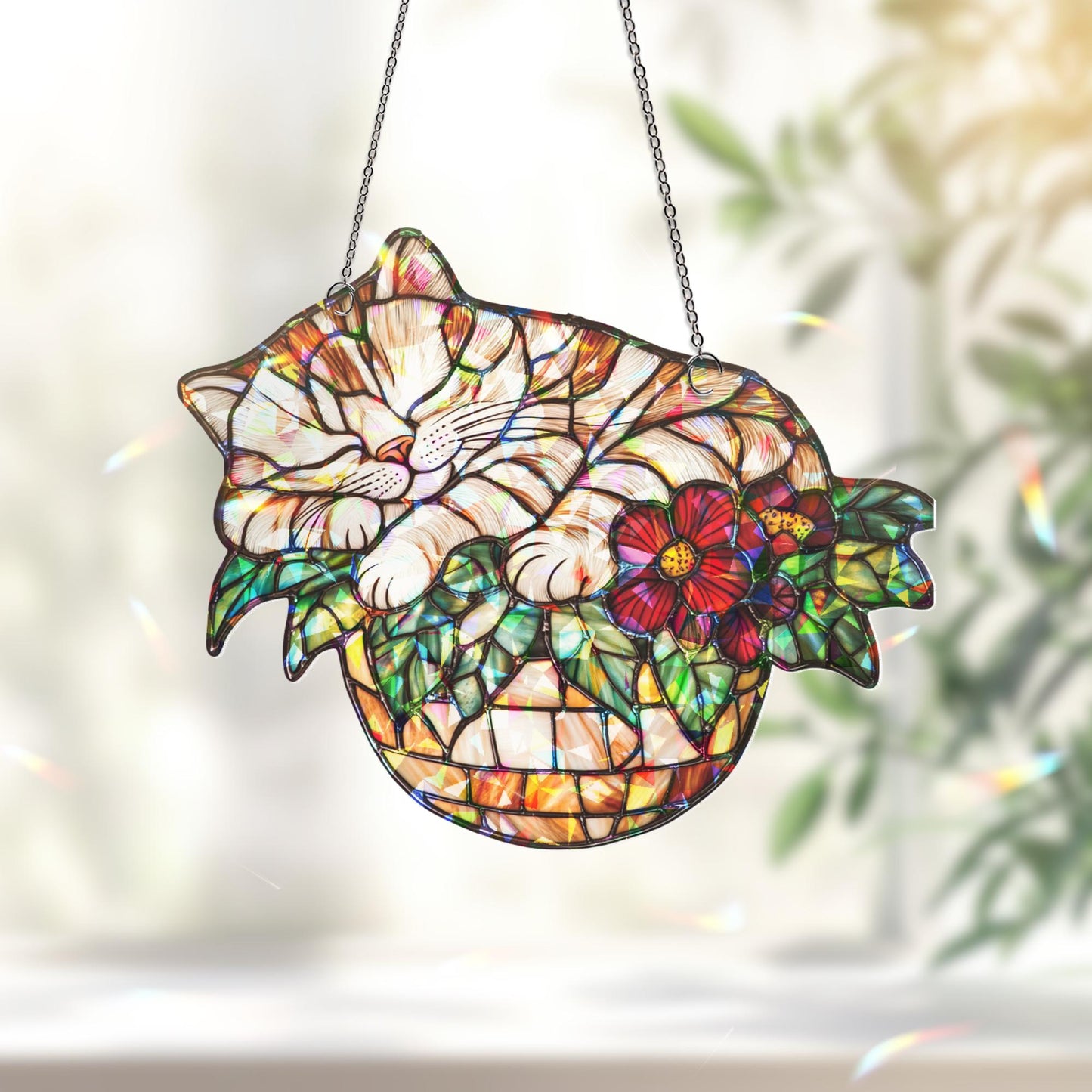 Sleeping Cat Suncatcher, Cozy Cat Hanging, Cat Ornament, Cat Lover Gift, Cat Decor, Plant Suncatcher, Cat Lover Decor, Gift For Cat Mom
