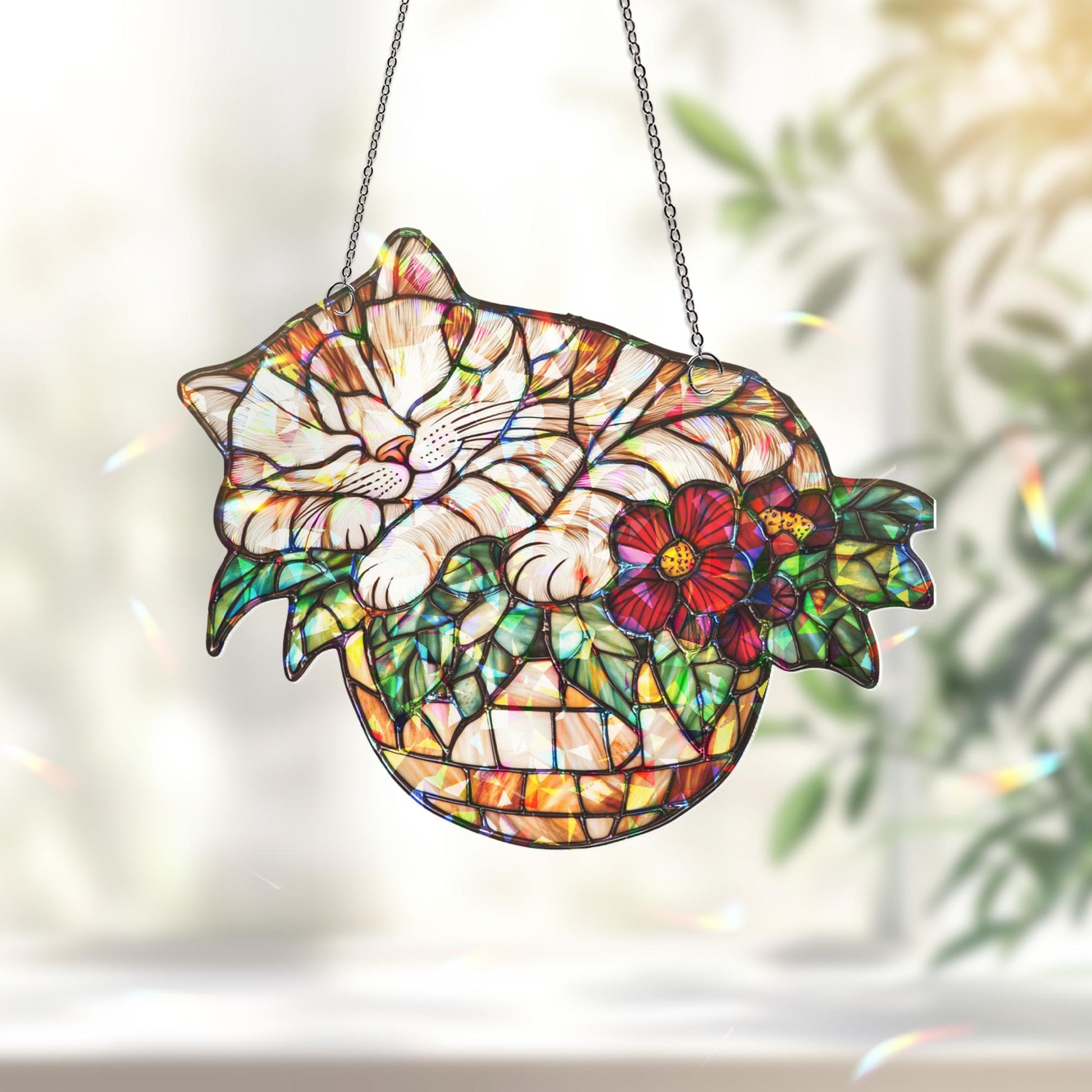Sleeping Cat Suncatcher, Cozy Cat Hanging, Cat Ornament, Cat Lover Gift, Cat Decor, Plant Suncatcher, Cat Lover Decor, Gift For Cat Mom