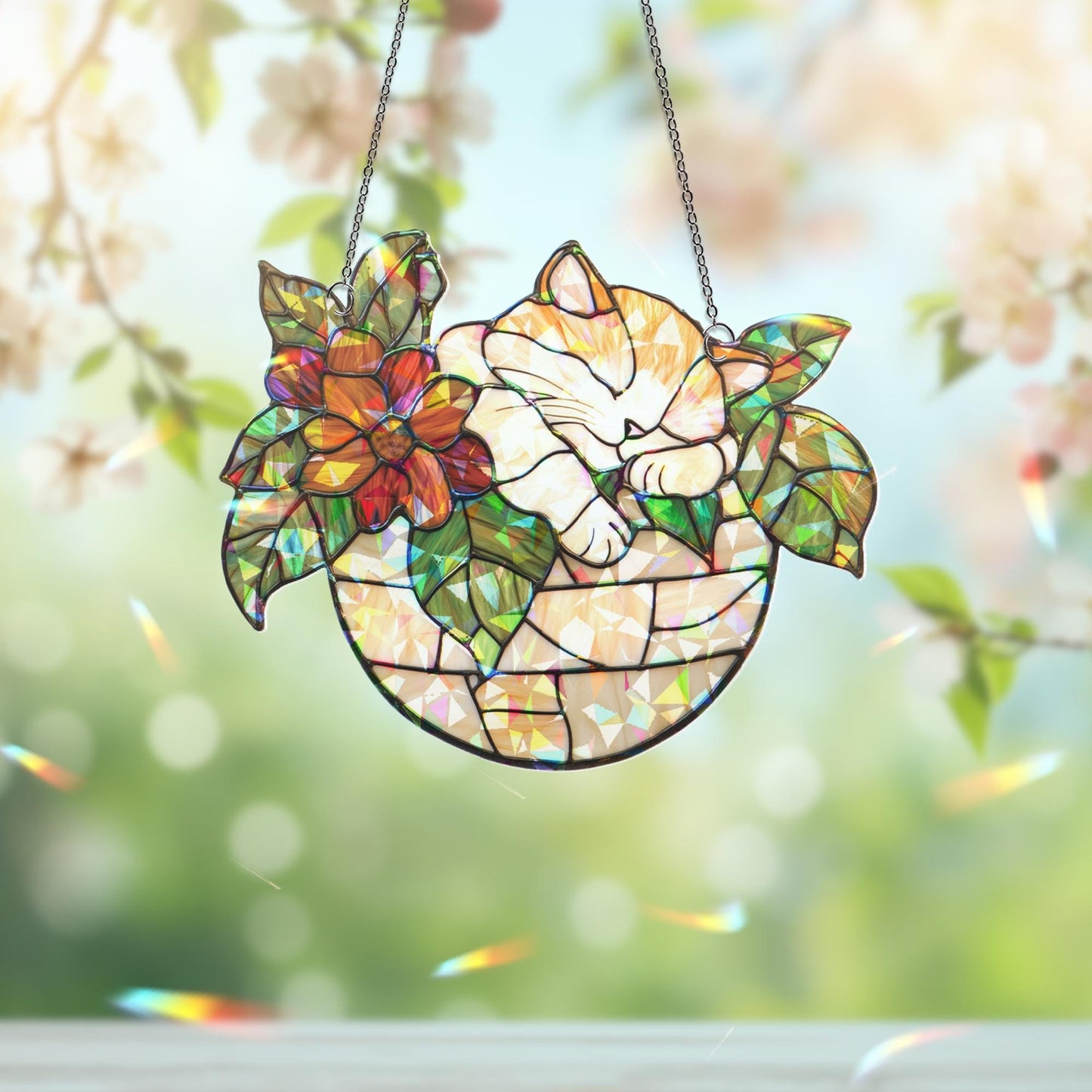 Sleeping Cat Suncatcher, Cozy Cat Hanging, Cat Ornament, Cat Lover Gift, Cat Decor, Plant Suncatcher, Cat Lover Decor, Gift For Cat Mom