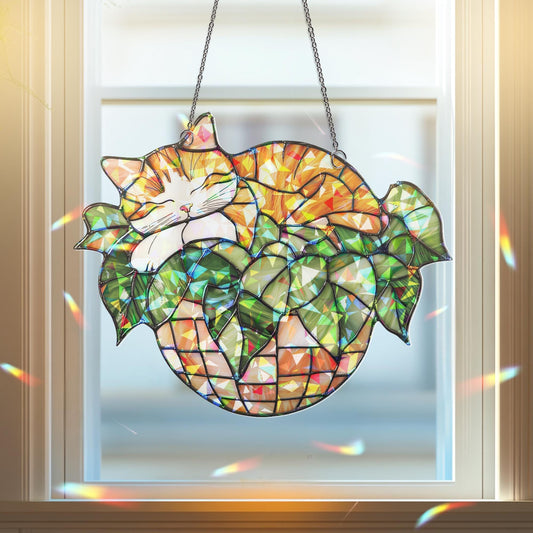 Sleeping Cat Suncatcher, Cozy Cat Hanging, Cat Ornament, Cat Lover Gift, Cat Decor, Plant Suncatcher, Cat Lover Decor, Gift For Cat Mom