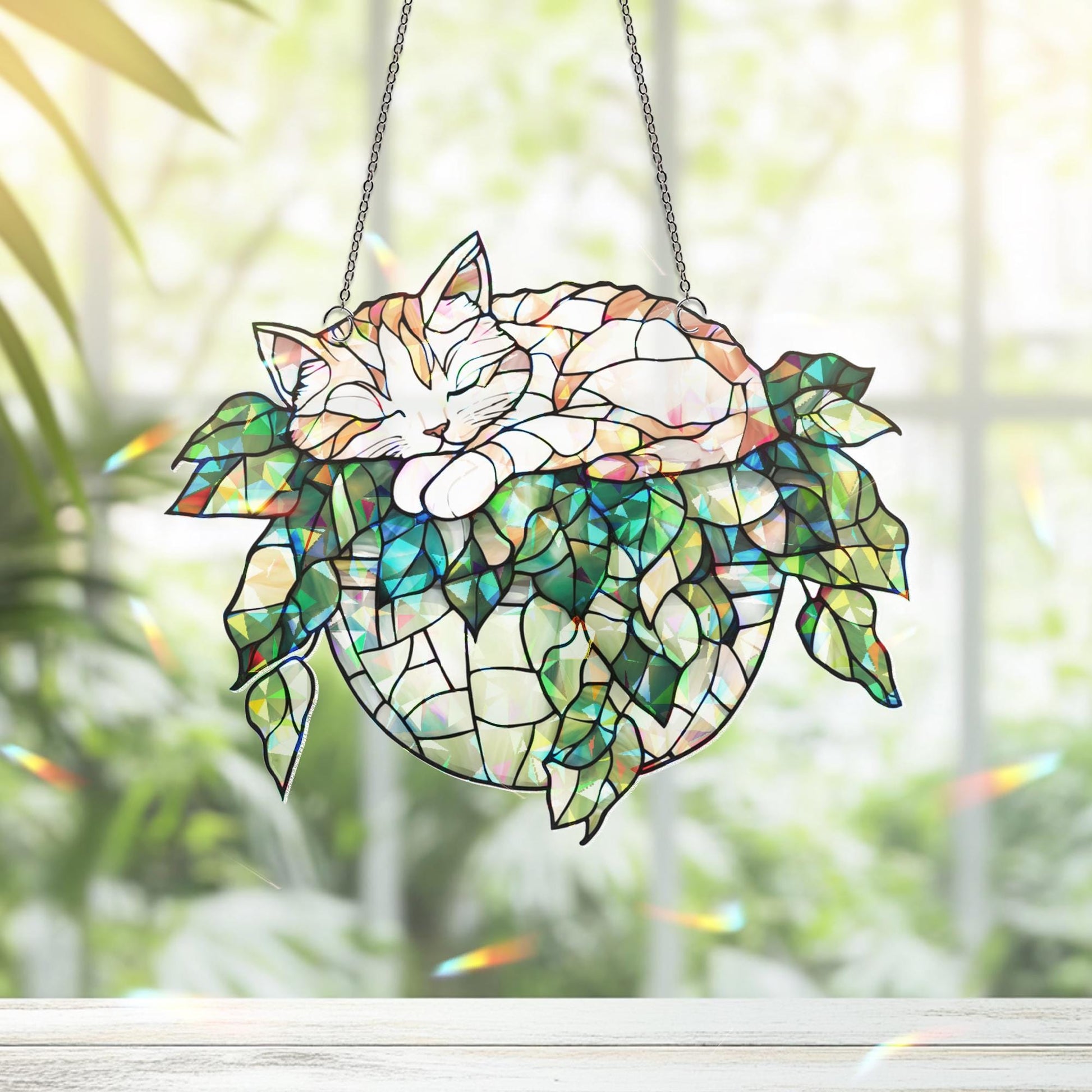 Sleeping Cat Suncatcher, Cozy Cat Hanging, Cat Ornament, Cat Lover Gift, Cat Decor, Plant Suncatcher, Cat Lover Decor, Gift For Cat Mom