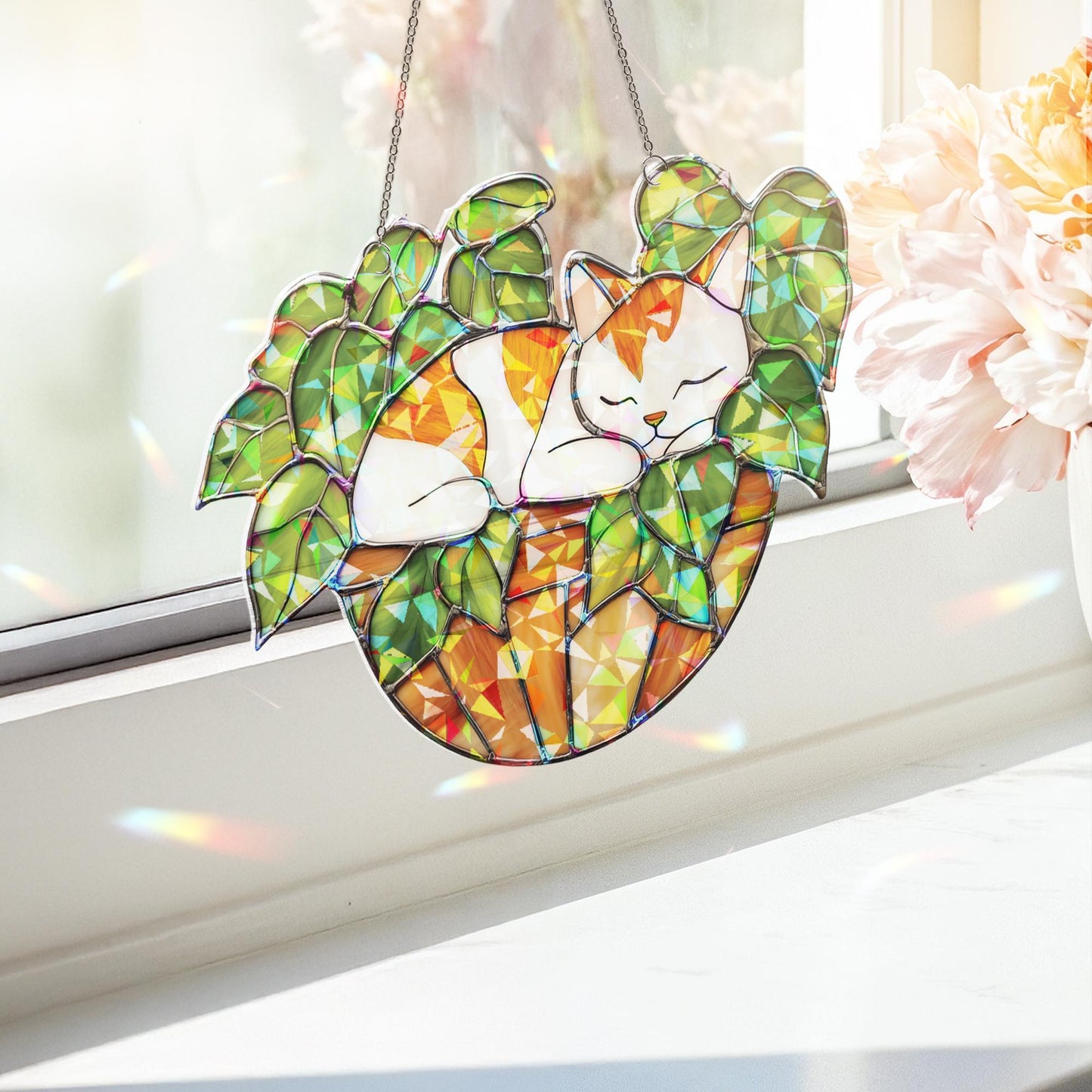 Sleeping Cat Suncatcher, Cozy Cat Hanging, Cat Ornament, Cat Lover Gift, Cat Decor, Plant Suncatcher, Cat Lover Decor, Gift For Cat Mom