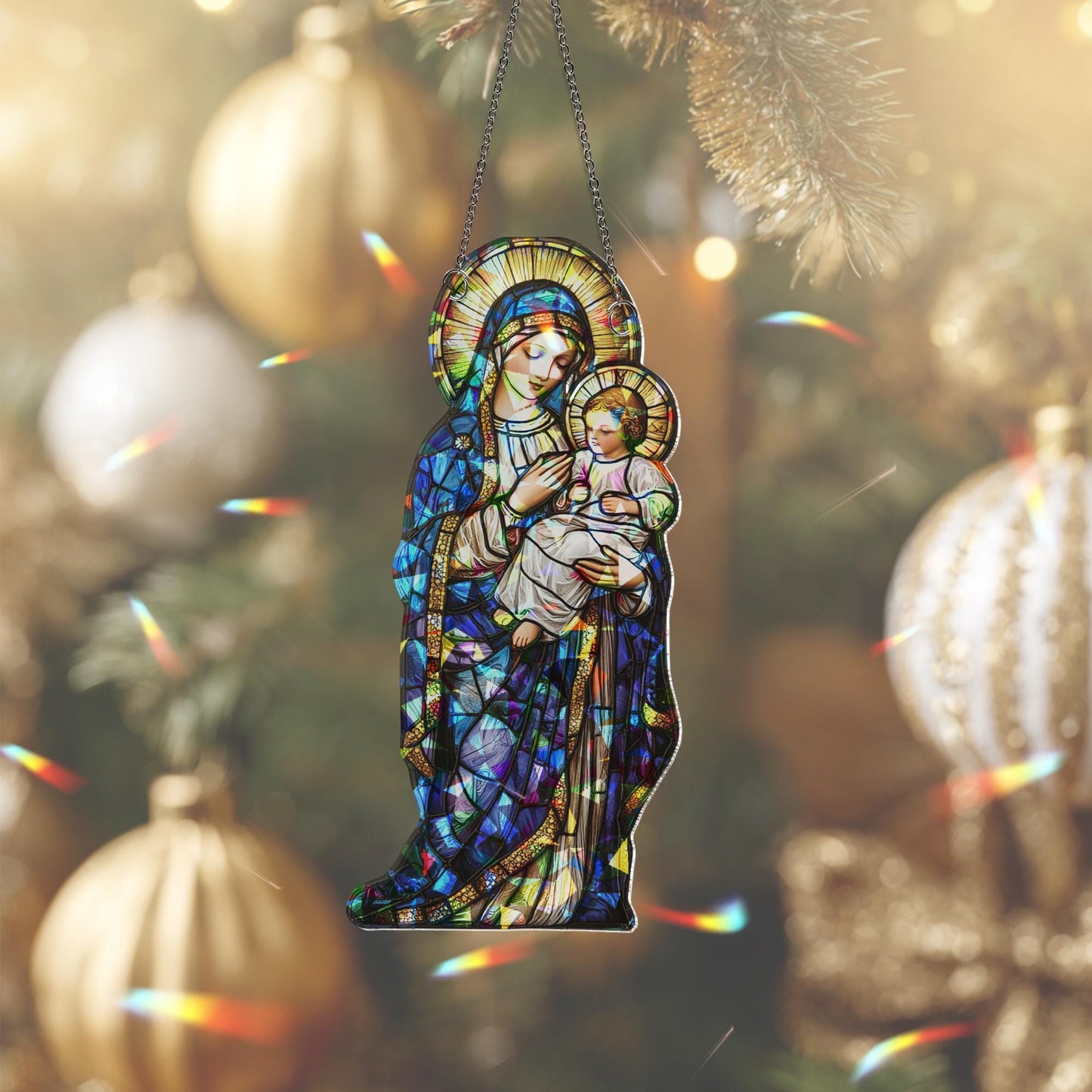 Virgin Mary and Baby Jesus Suncatcher, Nativuty  Window Hanging Decoration, Christian Art, Faith-Inspired Home Decor, Catholic Ornament Gift