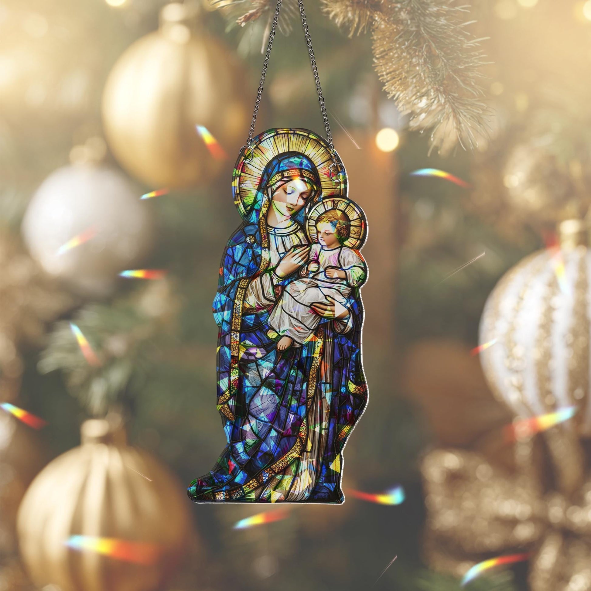 Virgin Mary and Baby Jesus Suncatcher, Nativuty  Window Hanging Decoration, Christian Art, Faith-Inspired Home Decor, Catholic Ornament Gift