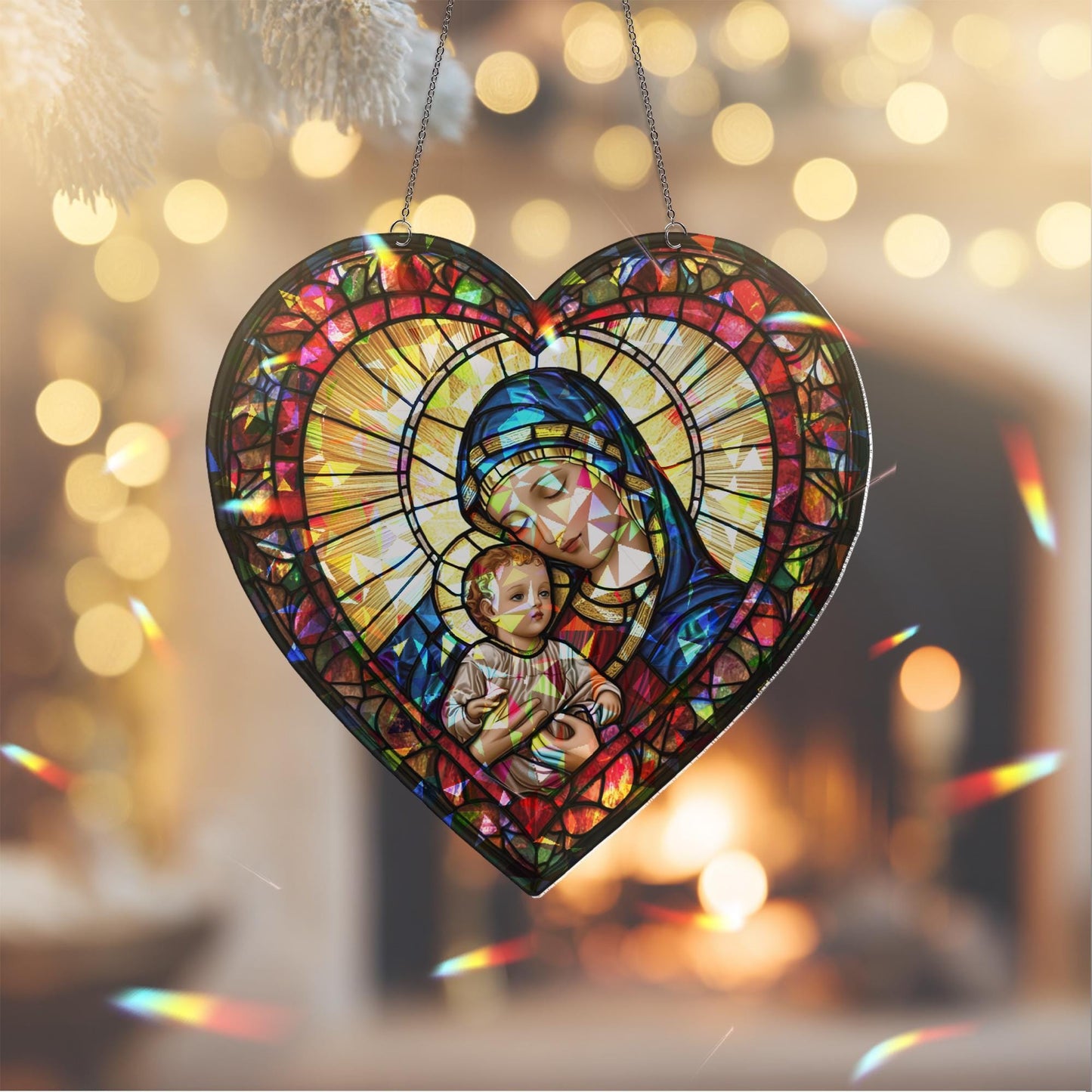 Virgin Mary and Baby Jesus Suncatcher, Nativuty  Window Hanging Decoration, Christian Art, Faith-Inspired Home Decor, Catholic Ornament Gift