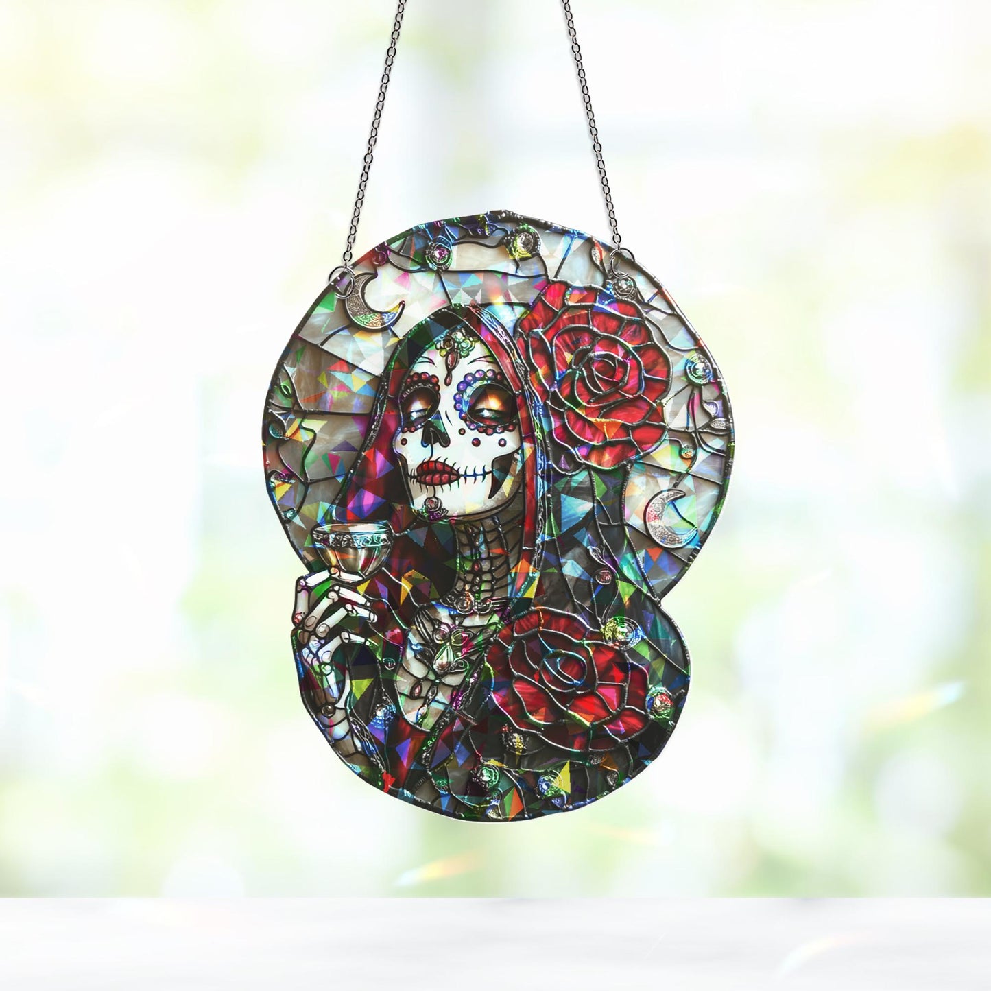 Dia De Los Muertos Sugar Skull Sun Catcher, Day of the Dead Light Catcher Window Hanging, Halloween Calavera Home Decoration, Halloween Gift