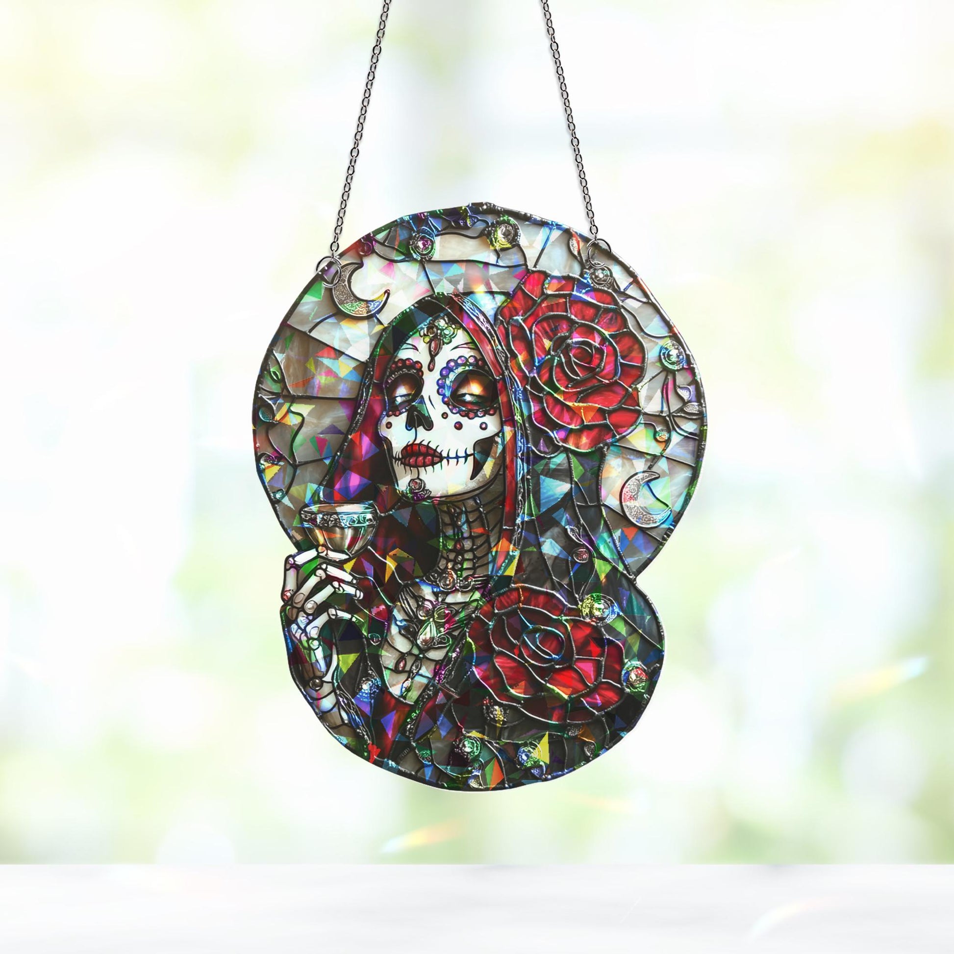Dia De Los Muertos Sugar Skull Sun Catcher, Day of the Dead Light Catcher Window Hanging, Halloween Calavera Home Decoration, Halloween Gift