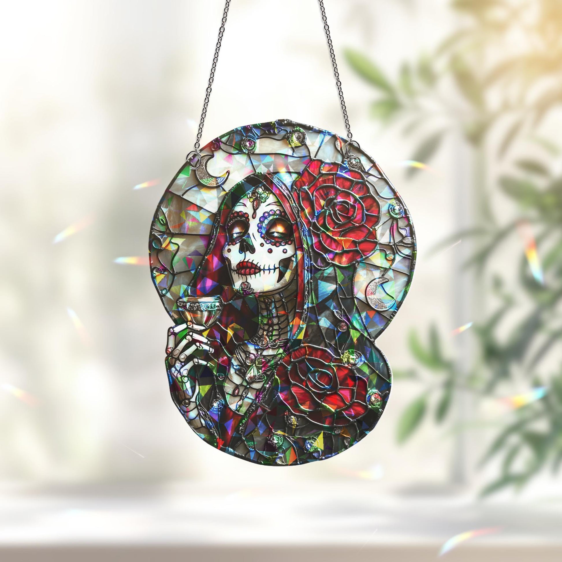 Dia De Los Muertos Sugar Skull Sun Catcher, Day of the Dead Light Catcher Window Hanging, Halloween Calavera Home Decoration, Halloween Gift
