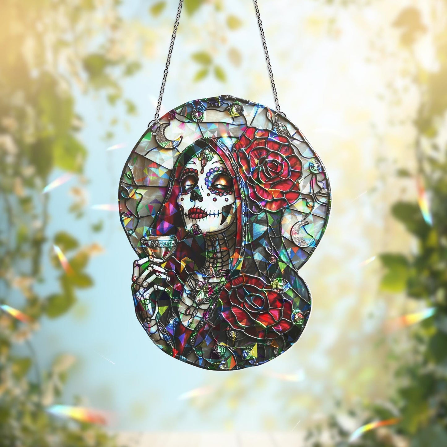 Dia De Los Muertos Sugar Skull Sun Catcher, Day of the Dead Light Catcher Window Hanging, Halloween Calavera Home Decoration, Halloween Gift